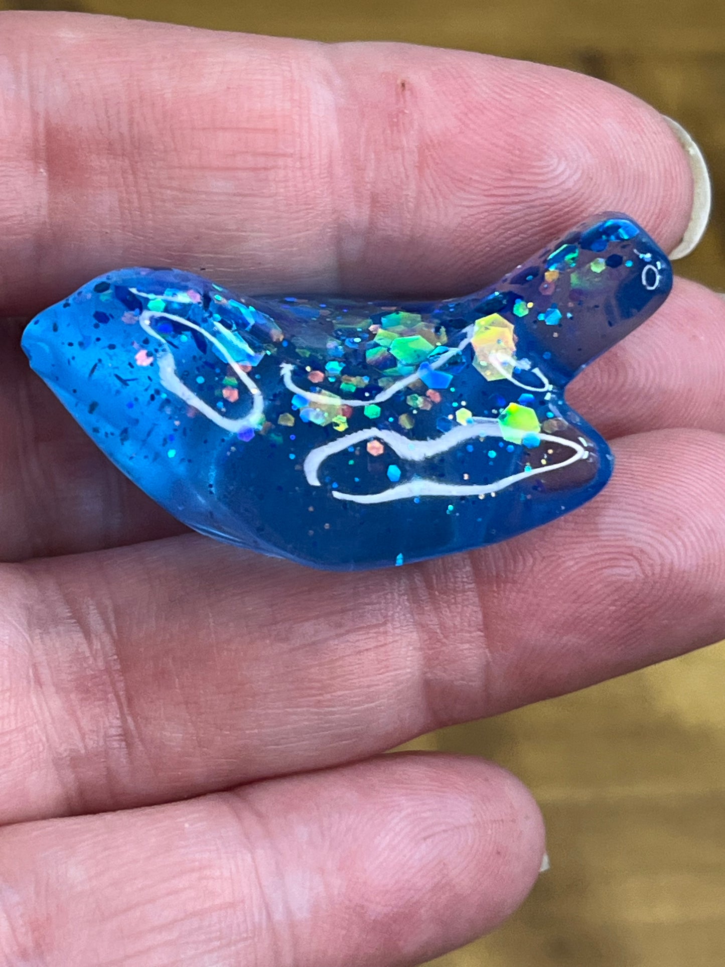 Resin Bird Figurine, Whimsical Blue Design with Glitter Accents