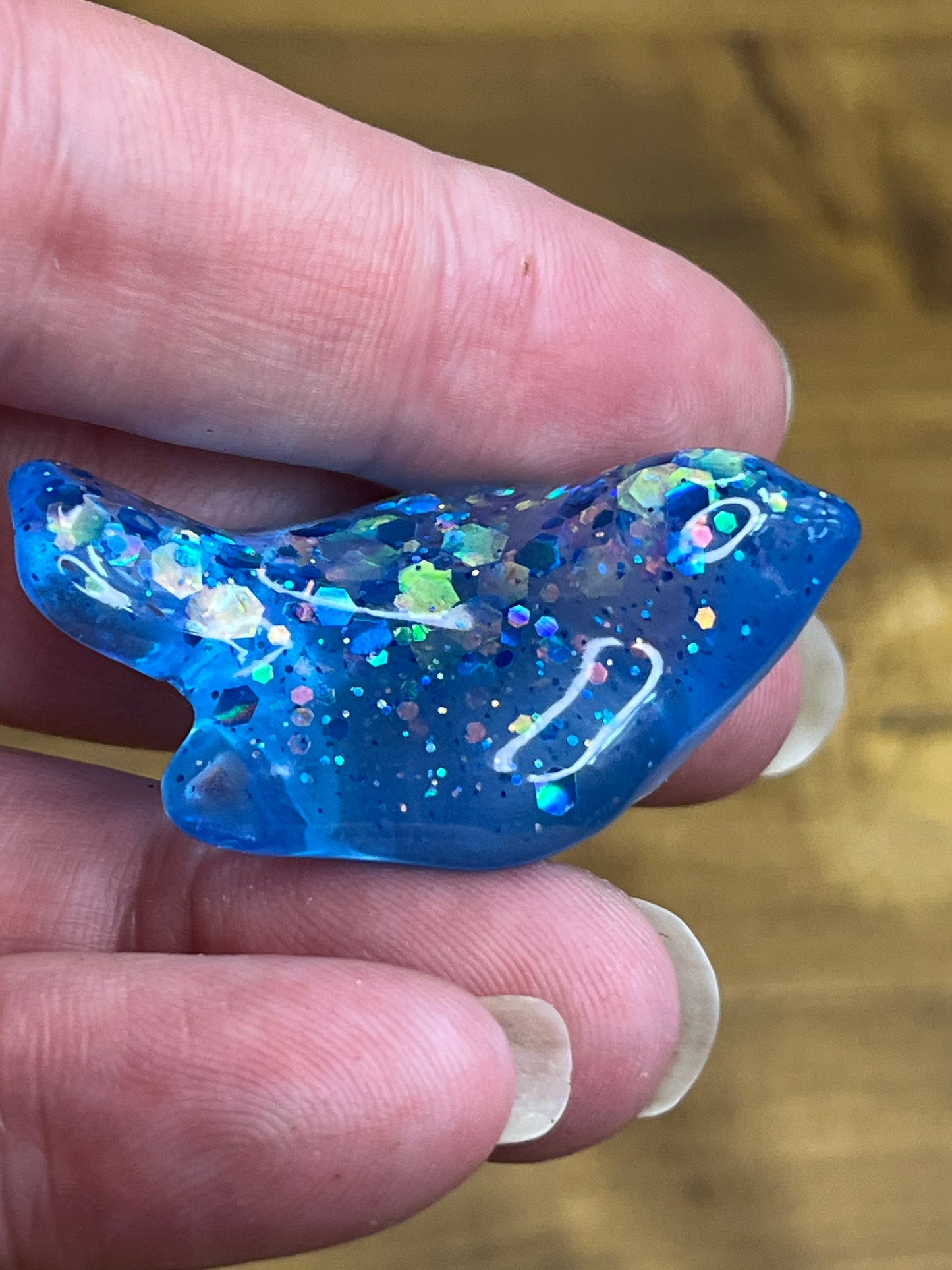 Resin Bird Figurine, Whimsical Blue Design with Glitter Accents