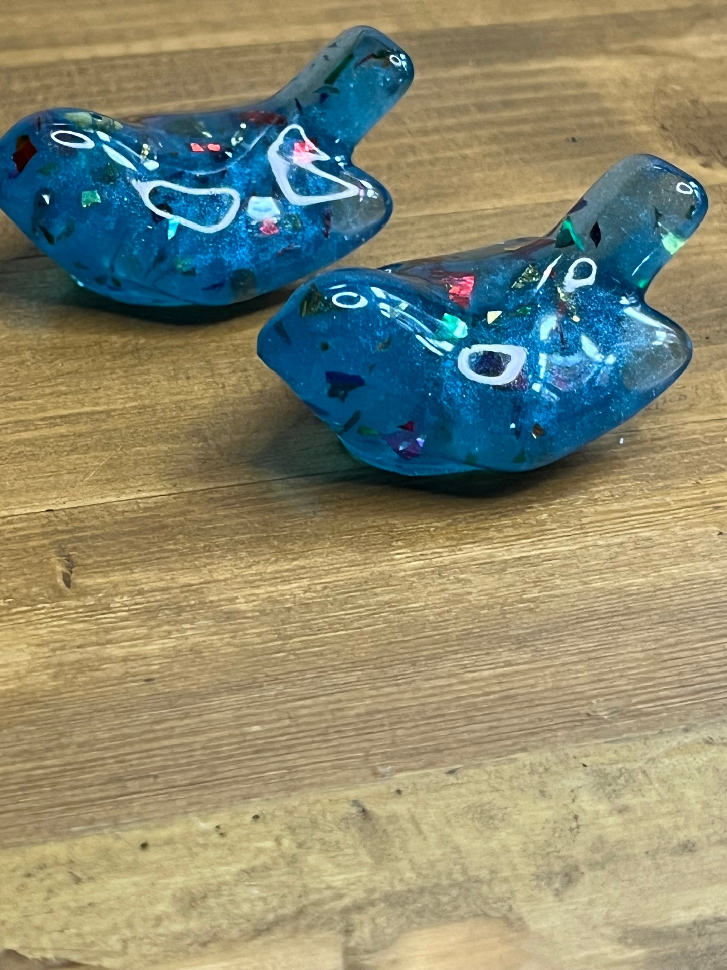 Blue Bird Figurine, Small Resin Sculpture with Colorful Glitter Accents