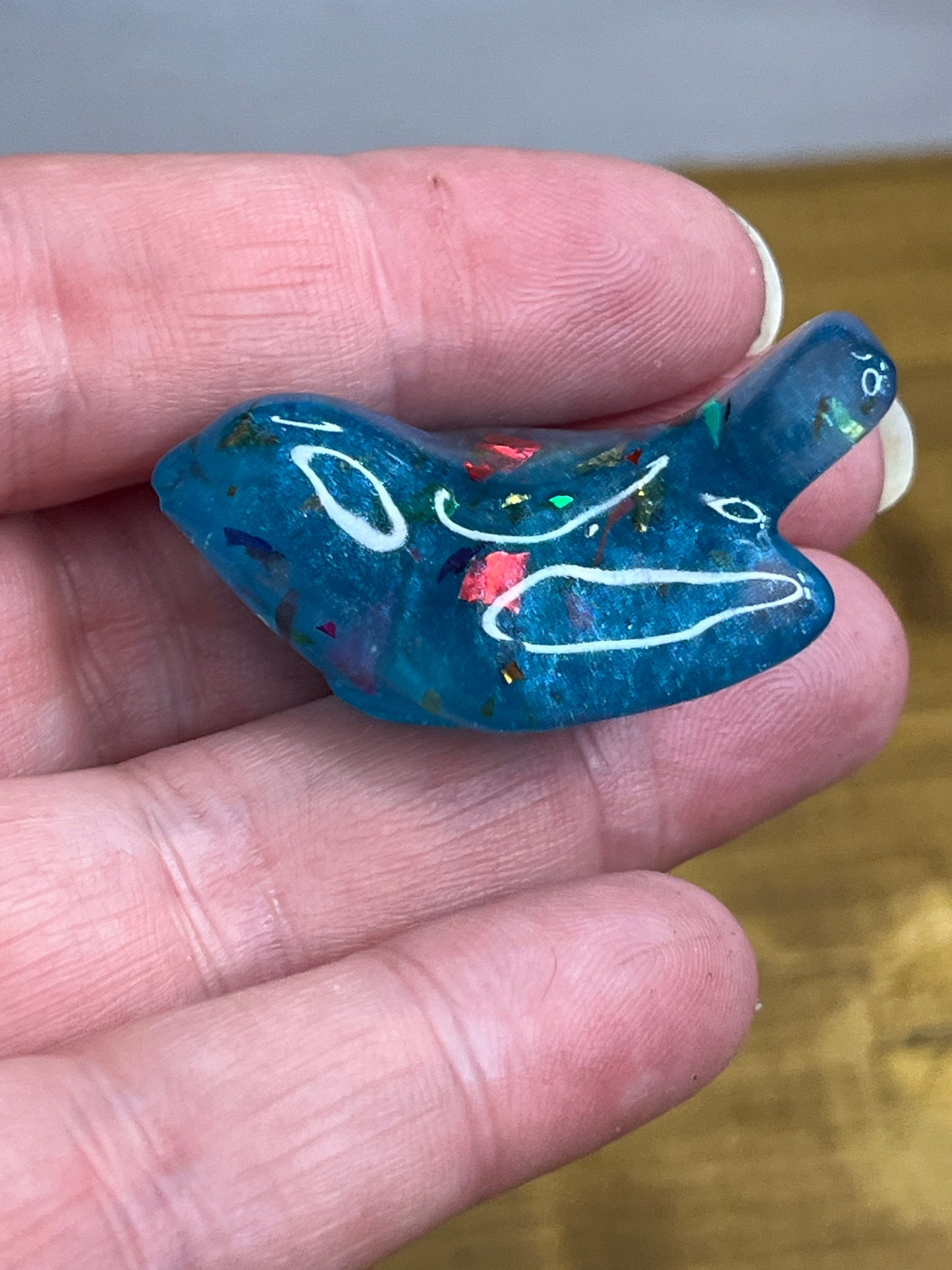 Blue Bird Figurine, Small Resin Sculpture with Colorful Glitter Accents