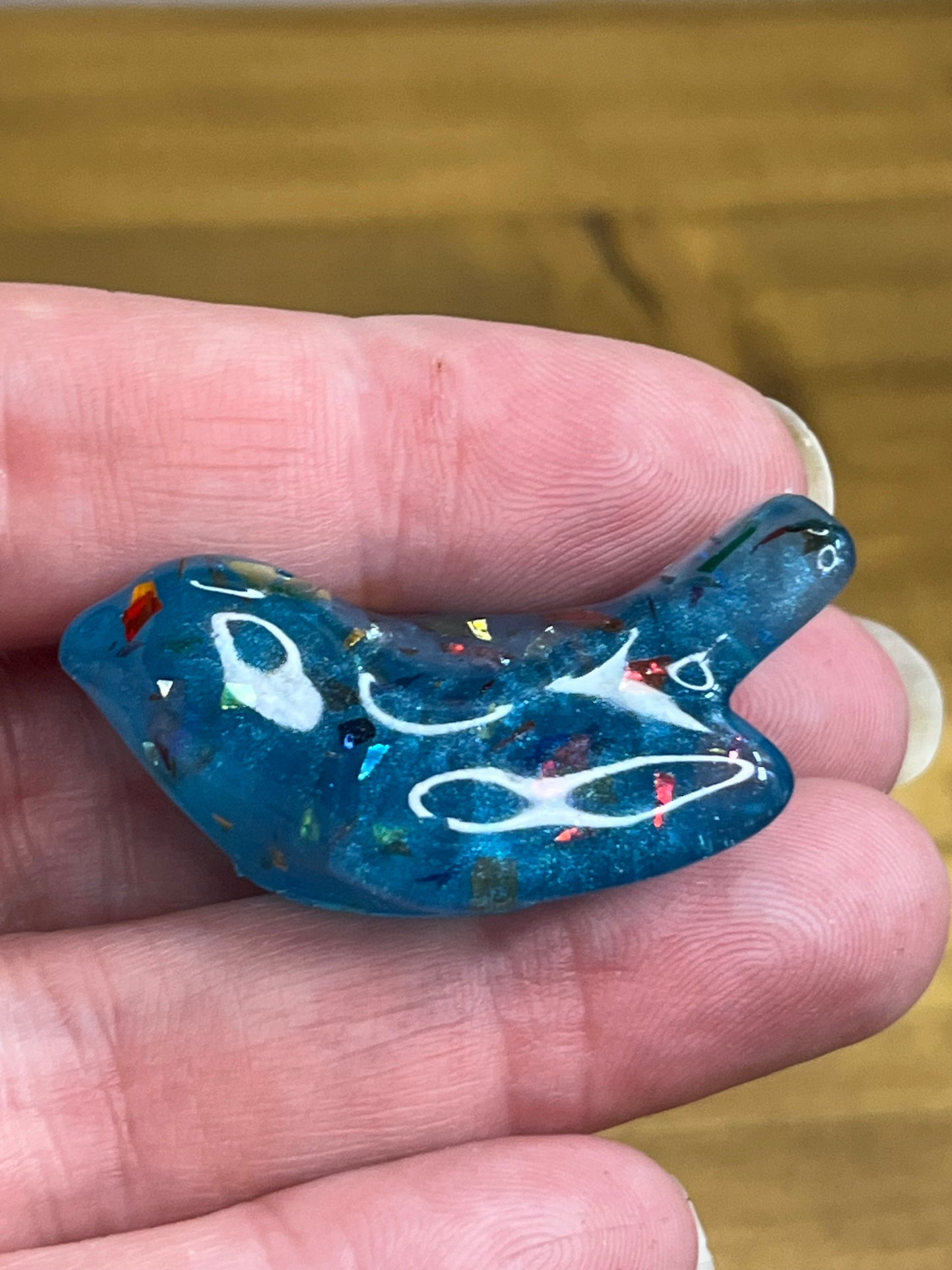 Blue Bird Figurine, Small Resin Sculpture with Colorful Glitter Accents