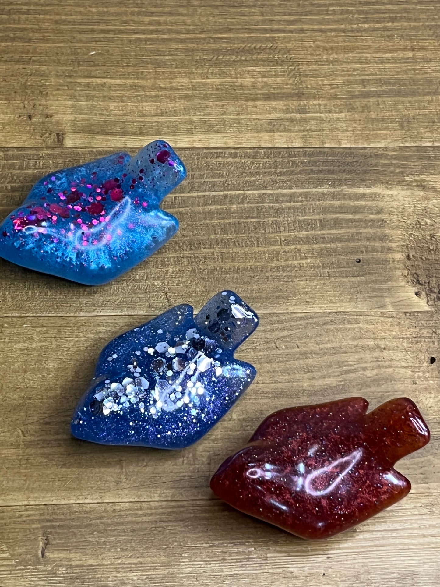 Set of 3 Resin Bird Decor, Blue and Red Glitter Decorative