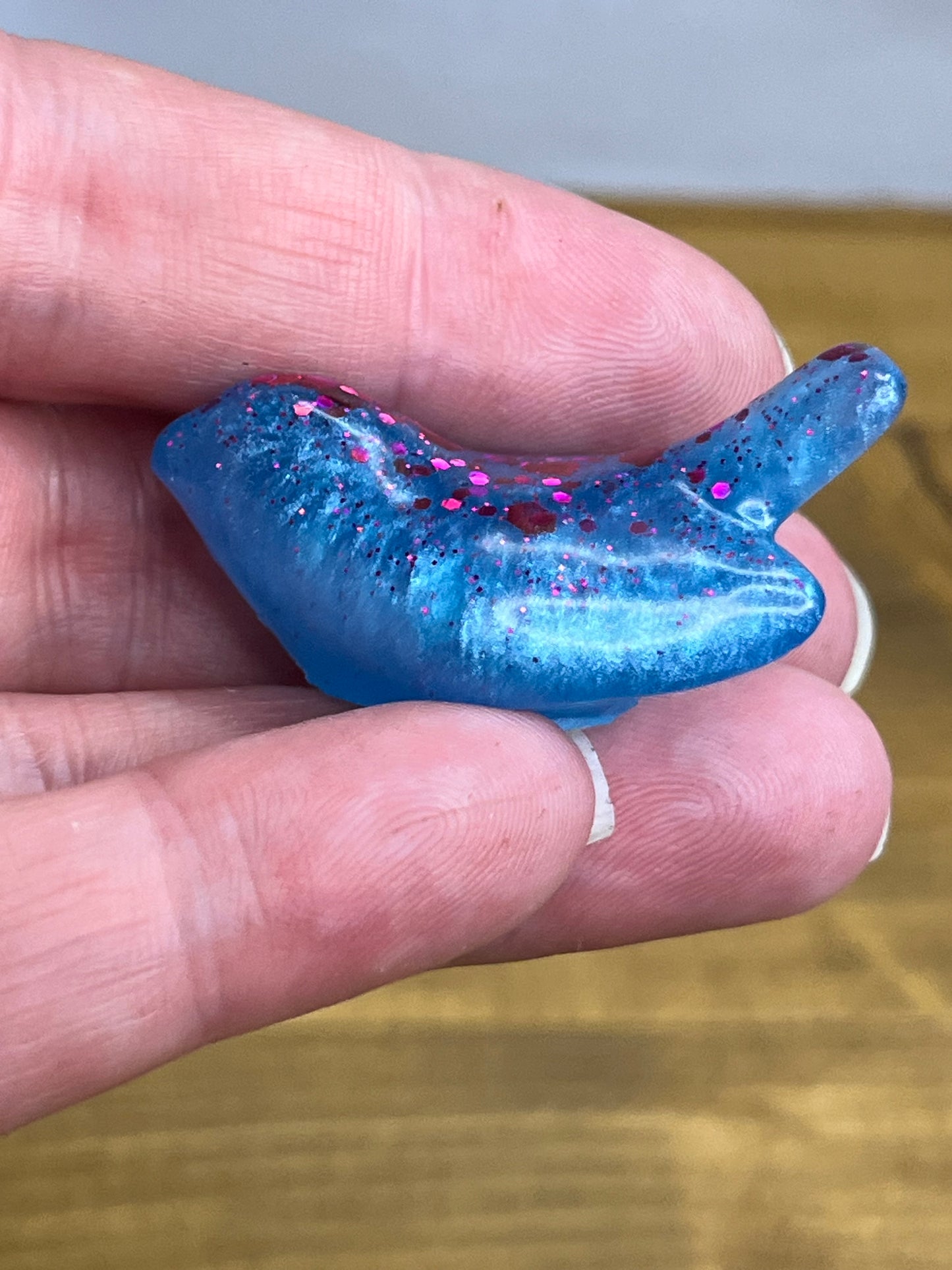 Set of 3 Resin Bird Decor, Blue and Red Glitter Decorative