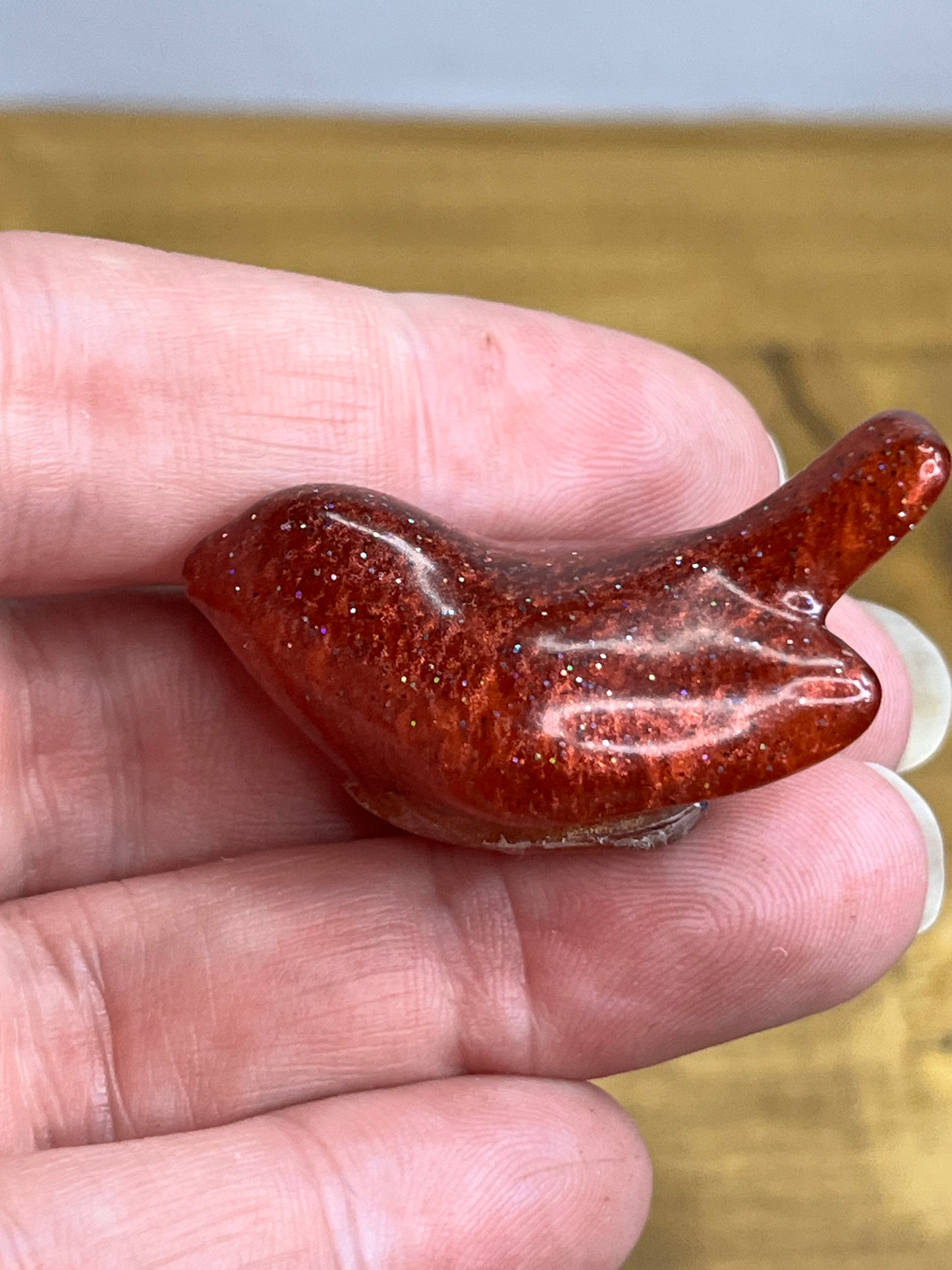 Set of 3 Resin Bird Decor, Blue and Red Glitter Decorative