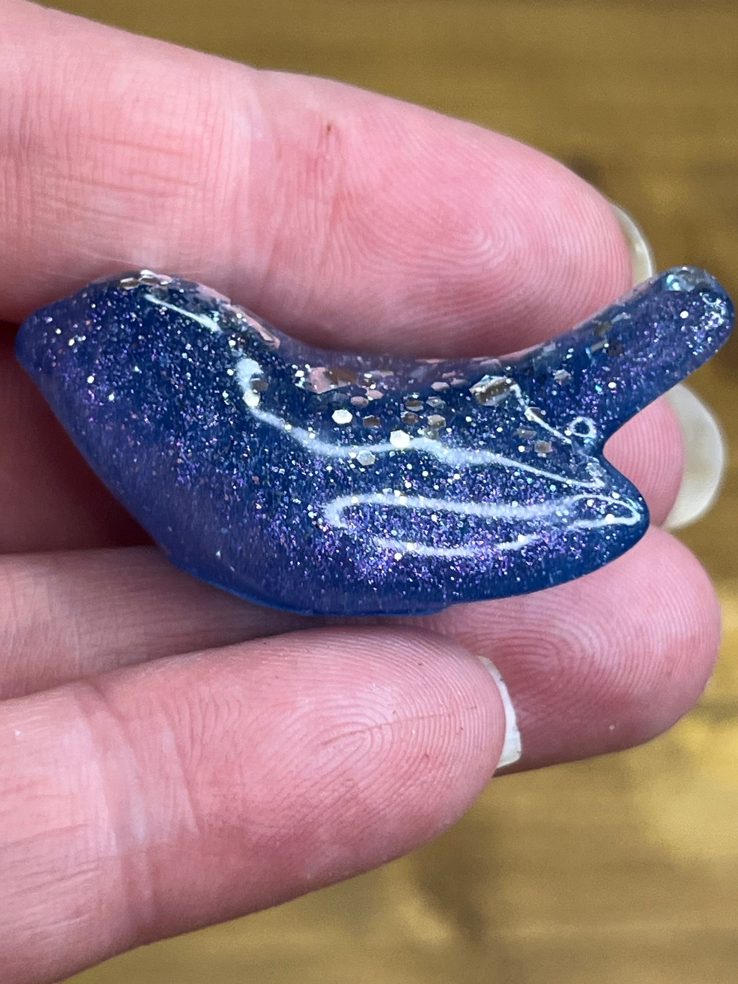 Set of 3 Resin Bird Decor, Blue and Red Glitter Decorative