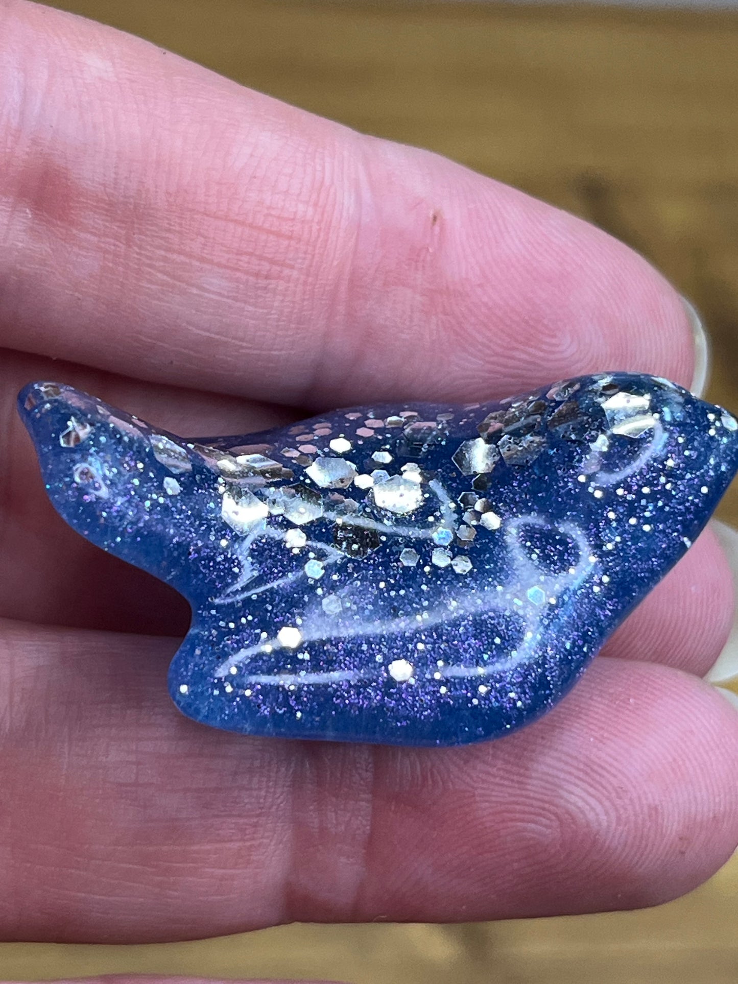 Set of 3 Resin Bird Decor, Blue and Red Glitter Decorative