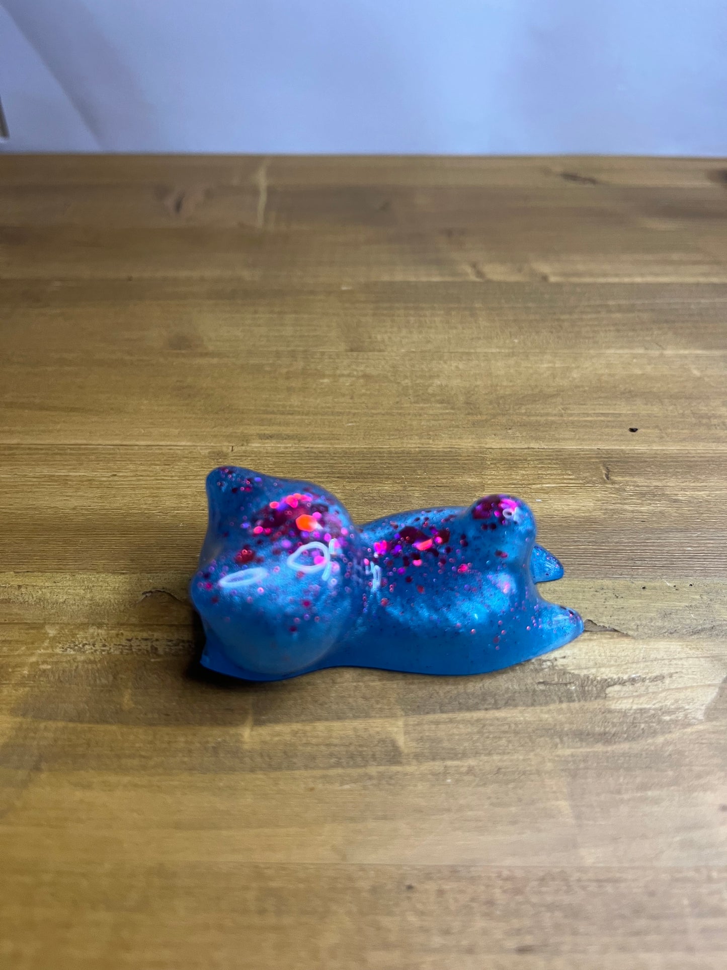 Set of 3 Blue Resin Cats with Red Glitter Accents, Figurines