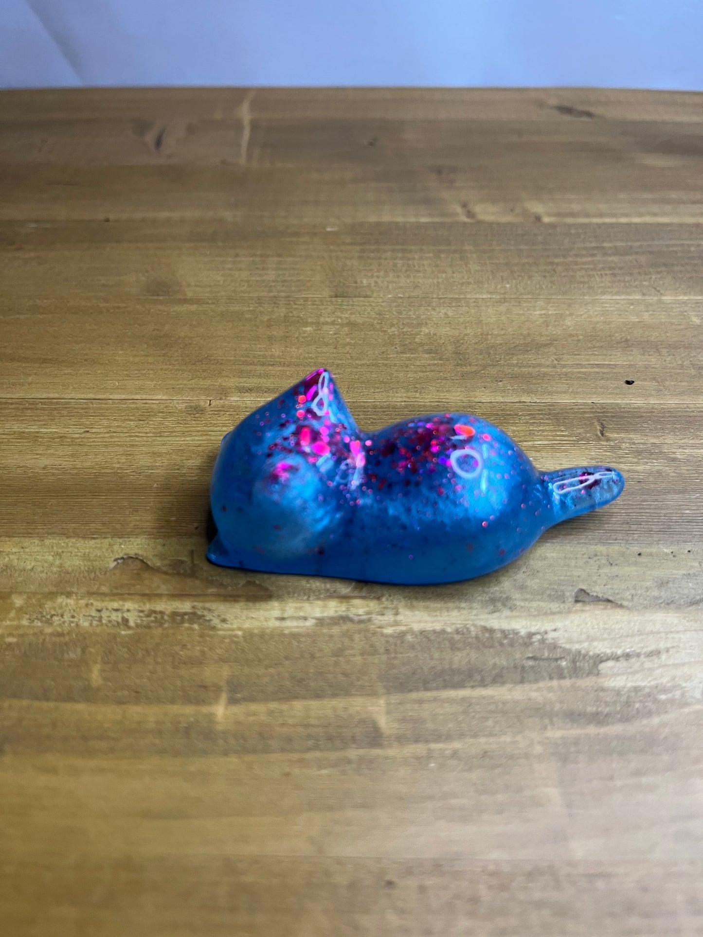 Set of 3 Blue Resin Cats with Red Glitter Accents, Figurines