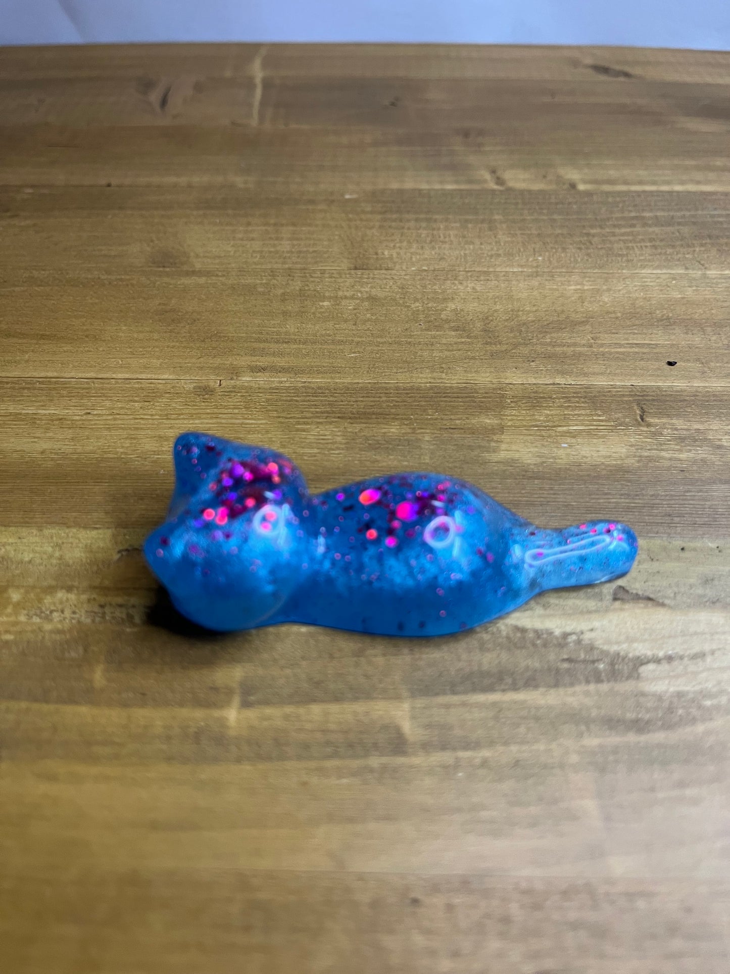 Set of 3 Blue Resin Cats with Red Glitter Accents, Figurines