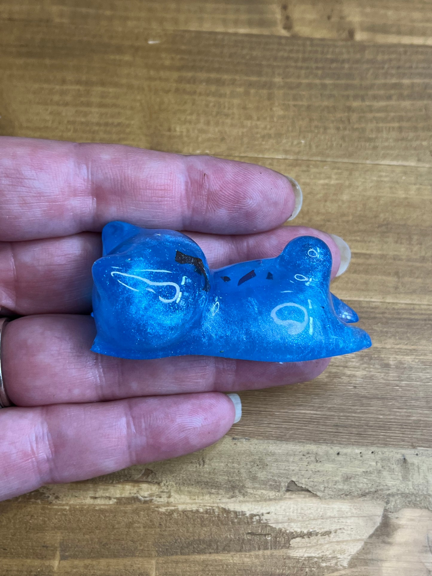 Set of 3 Resin Cat Figurines, Light Blue with Glitter Accents