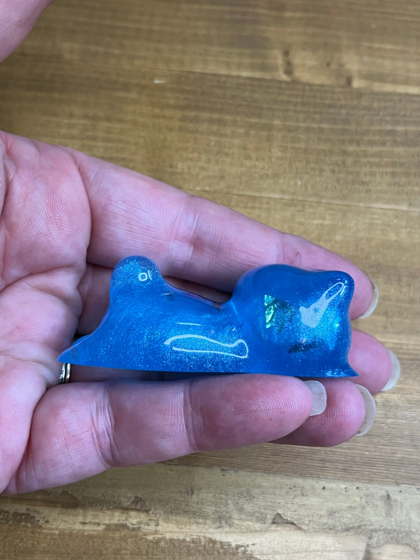 Set of 3 Resin Cat Figurines, Light Blue with Glitter Accents