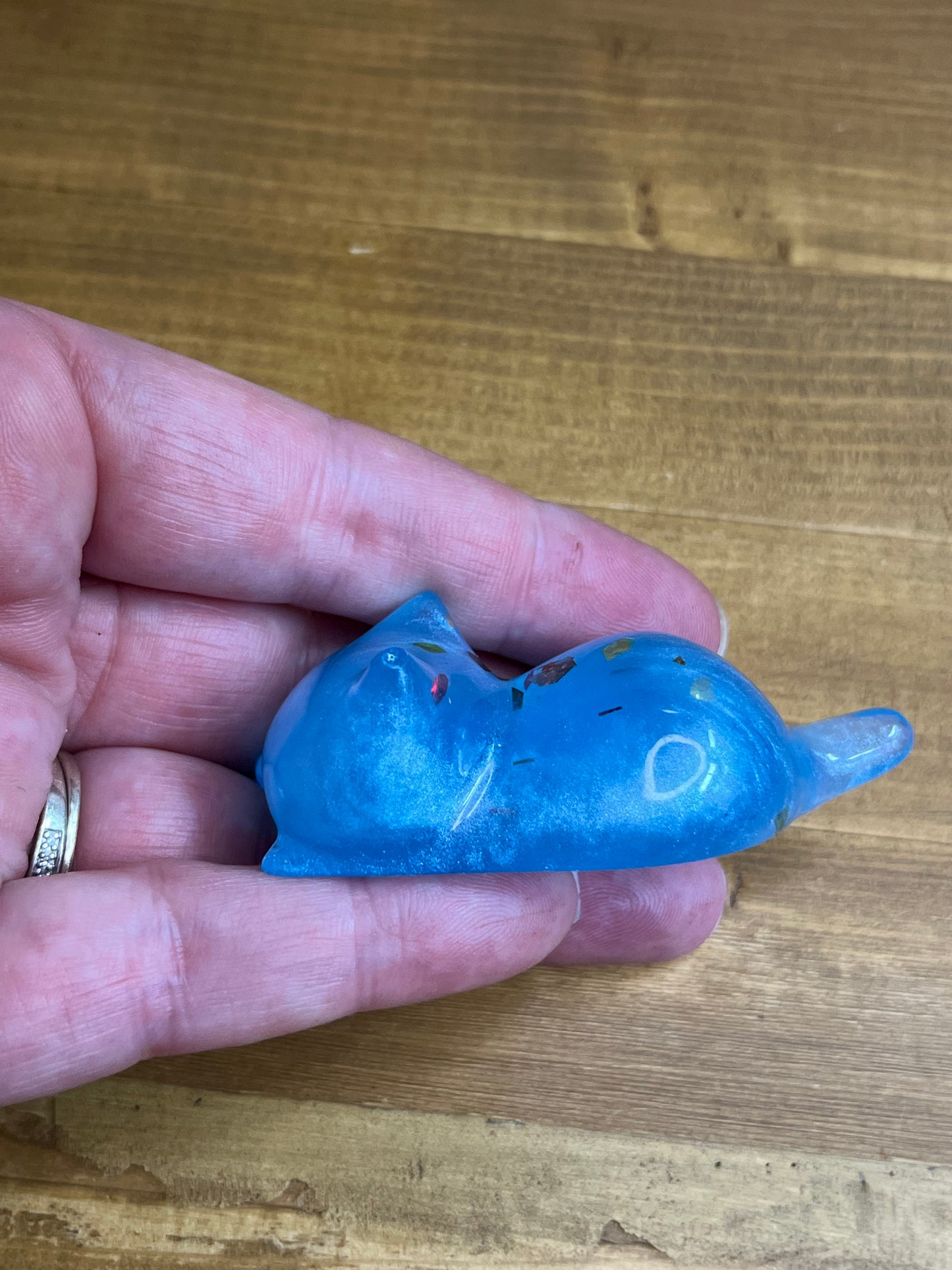 Set of 3 Resin Cat Figurines, Light Blue with Glitter Accents