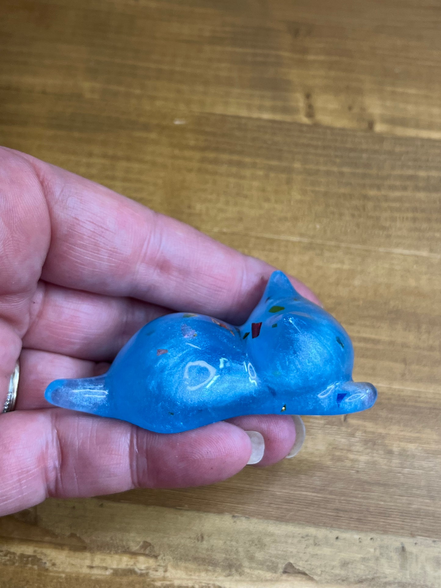 Set of 3 Resin Cat Figurines, Light Blue with Glitter Accents