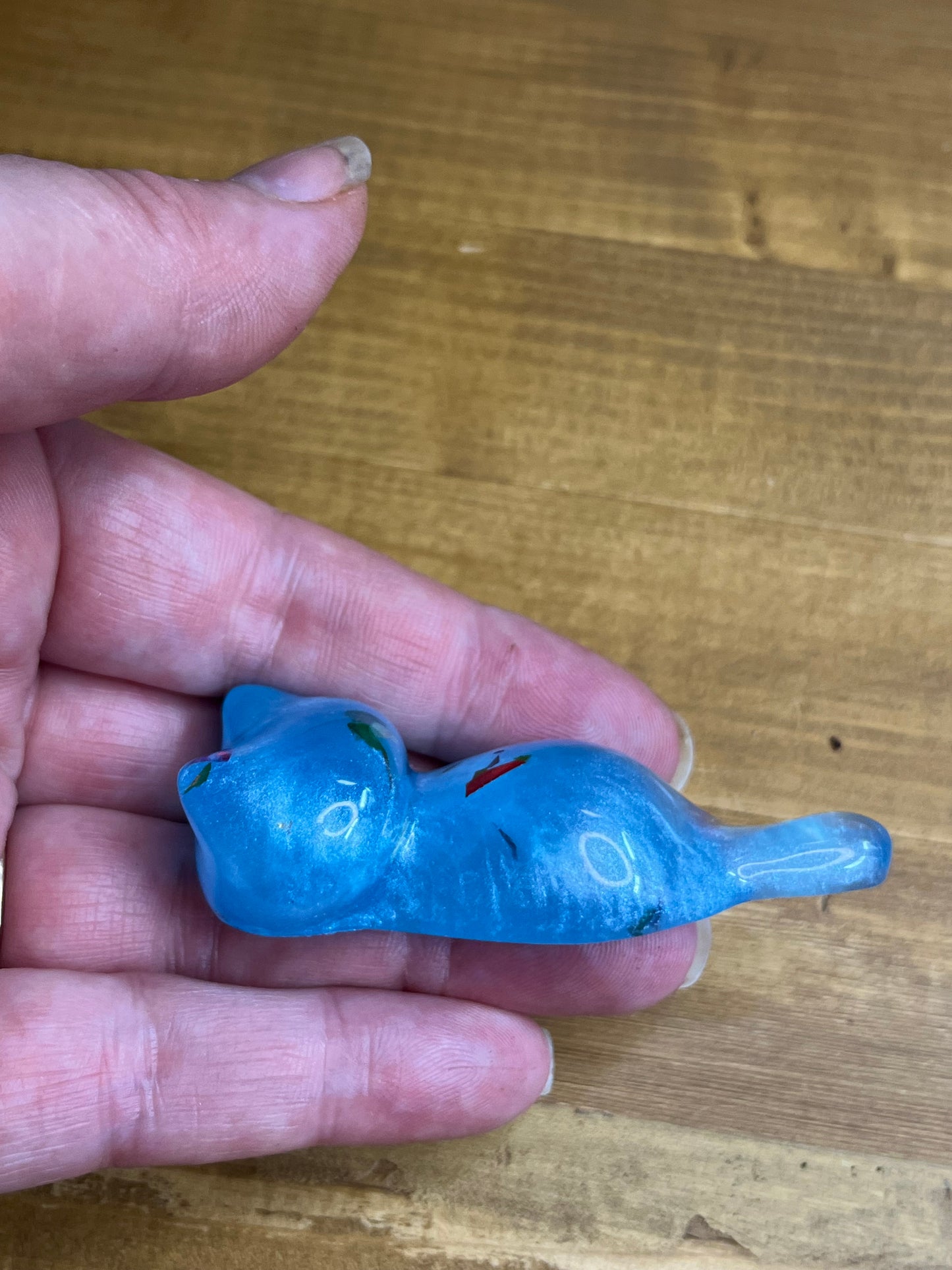 Set of 3 Resin Cat Figurines, Light Blue with Glitter Accents