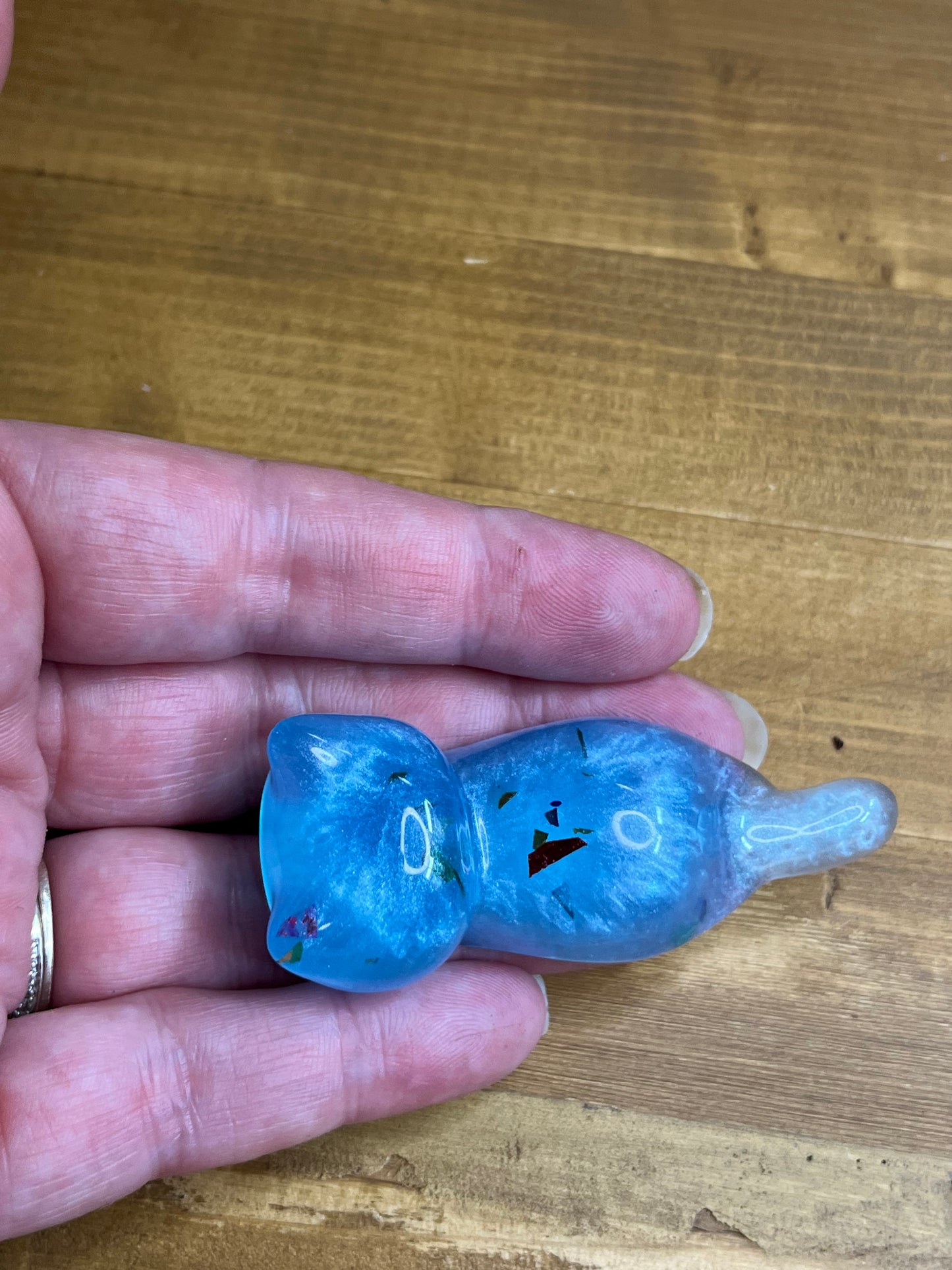 Set of 3 Resin Cat Figurines, Light Blue with Glitter Accents