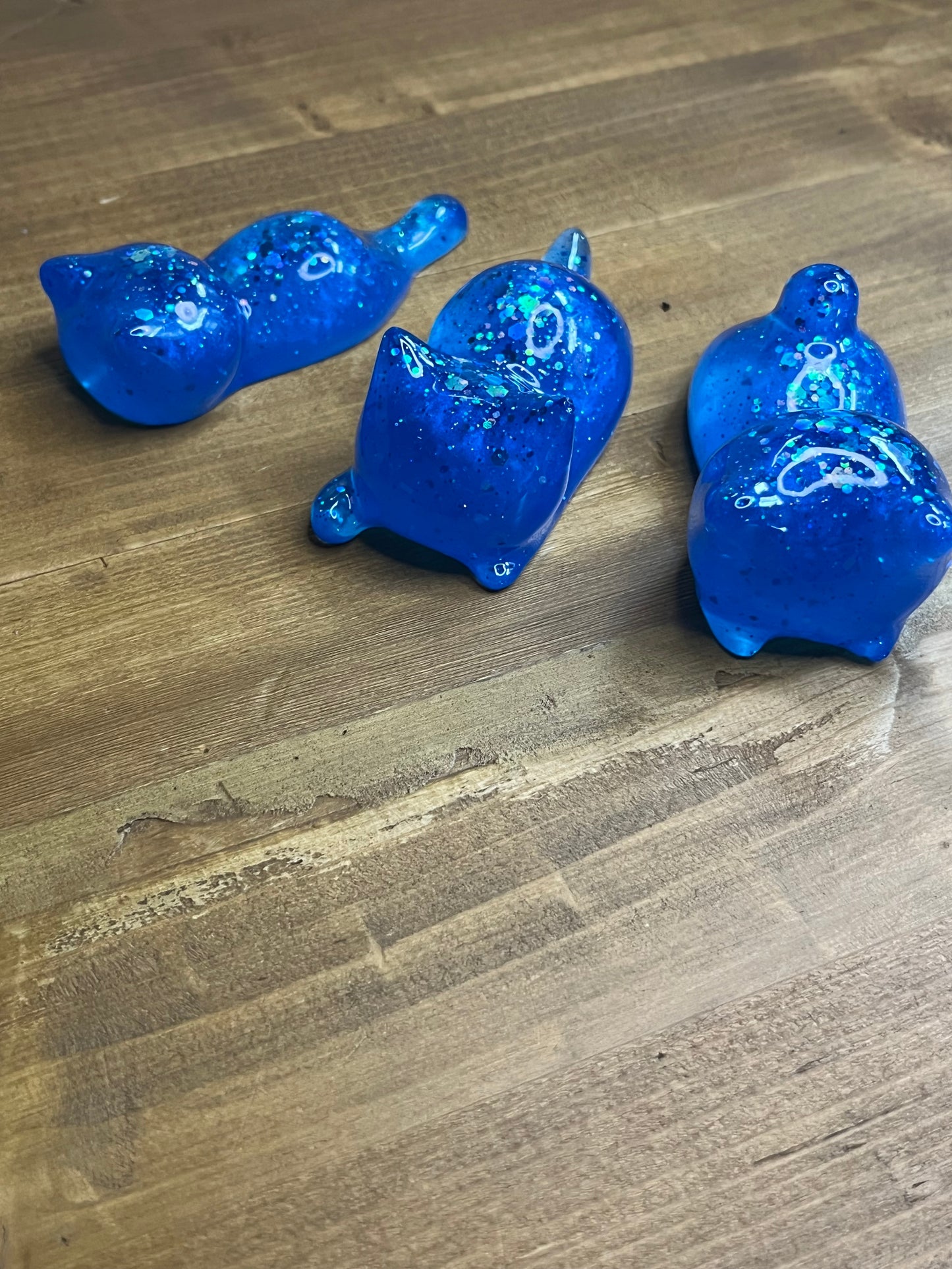 Resin Cat Figurines Set of 3, Royal Blue with Silver Glitter Accents