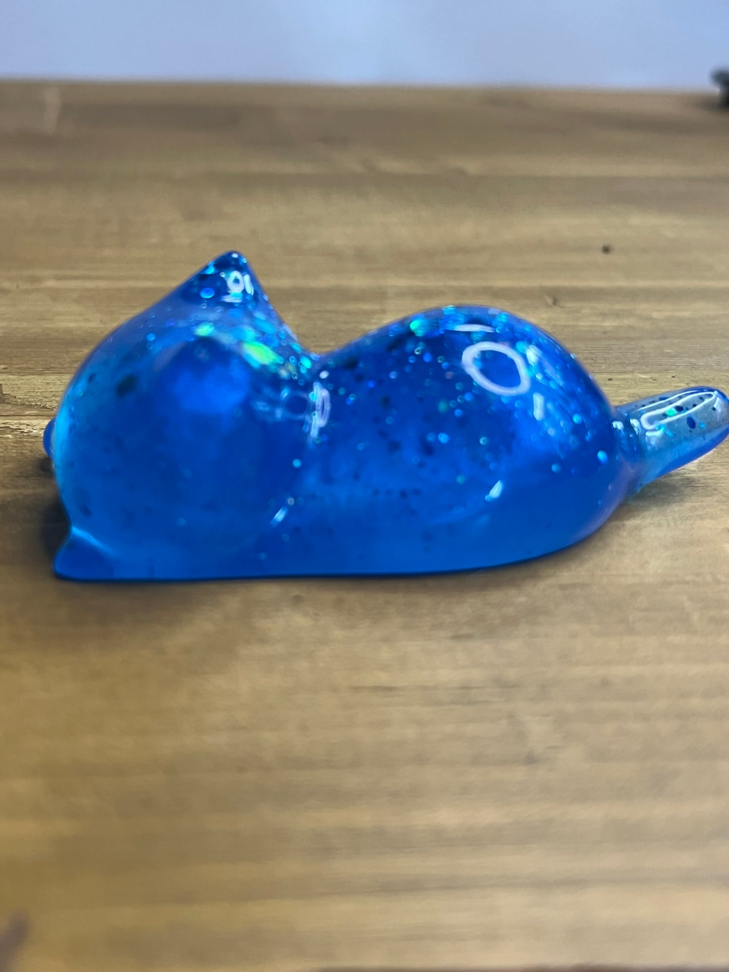 Resin Cat Figurines Set of 3, Royal Blue with Silver Glitter Accents