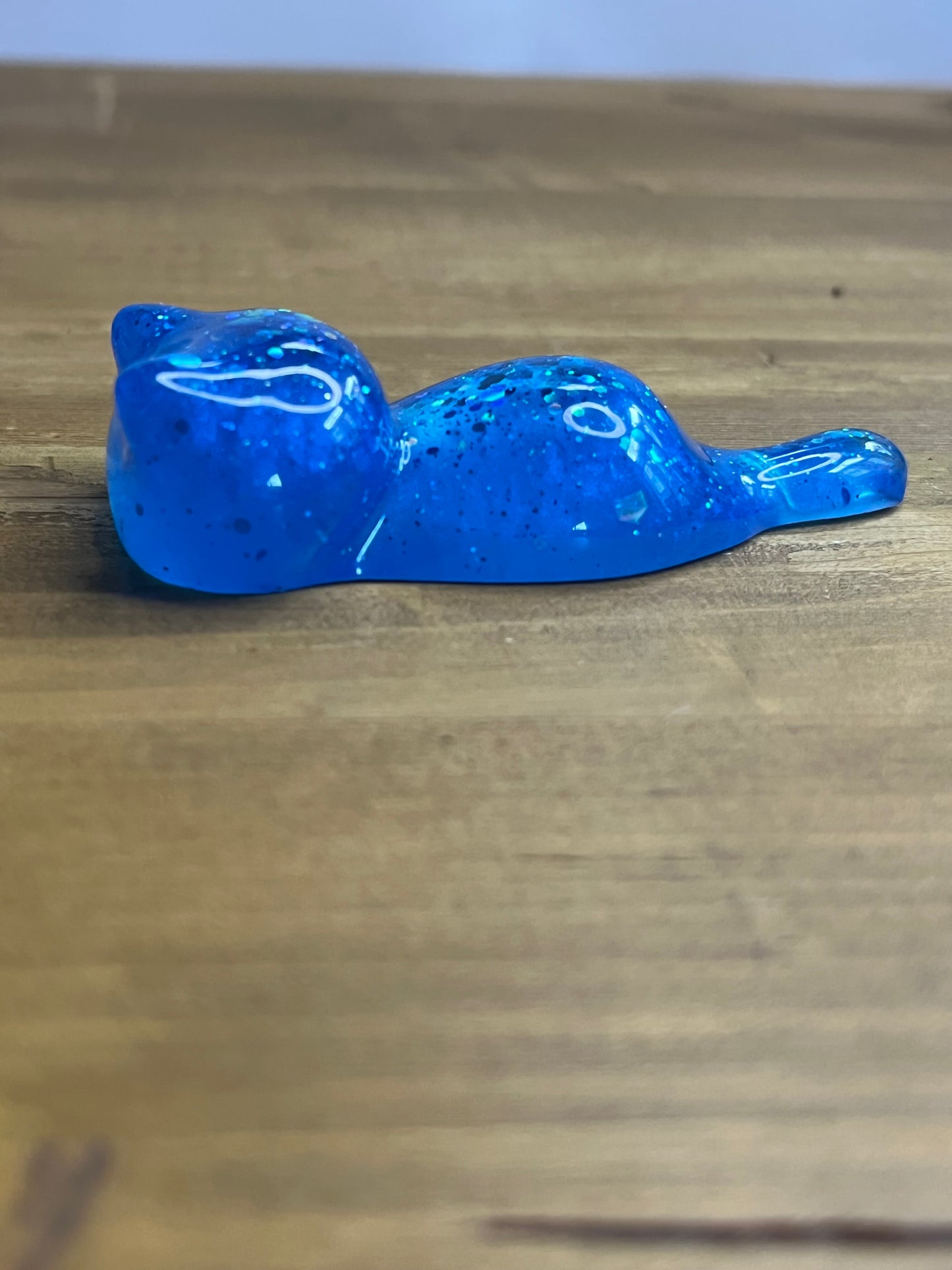 Resin Cat Figurines Set of 3, Royal Blue with Silver Glitter Accents
