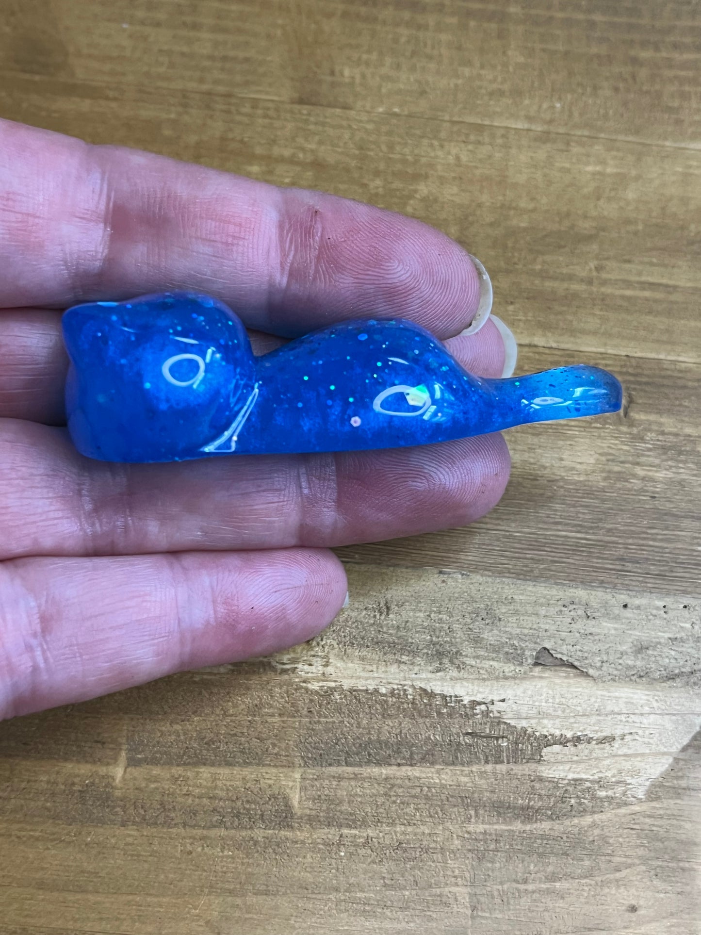 Resin Cat Figurines Set of 3, Royal Blue with Silver Glitter Accents