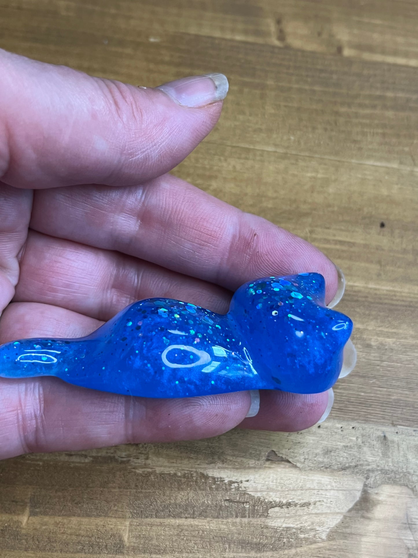 Resin Cat Figurines Set of 3, Royal Blue with Silver Glitter Accents