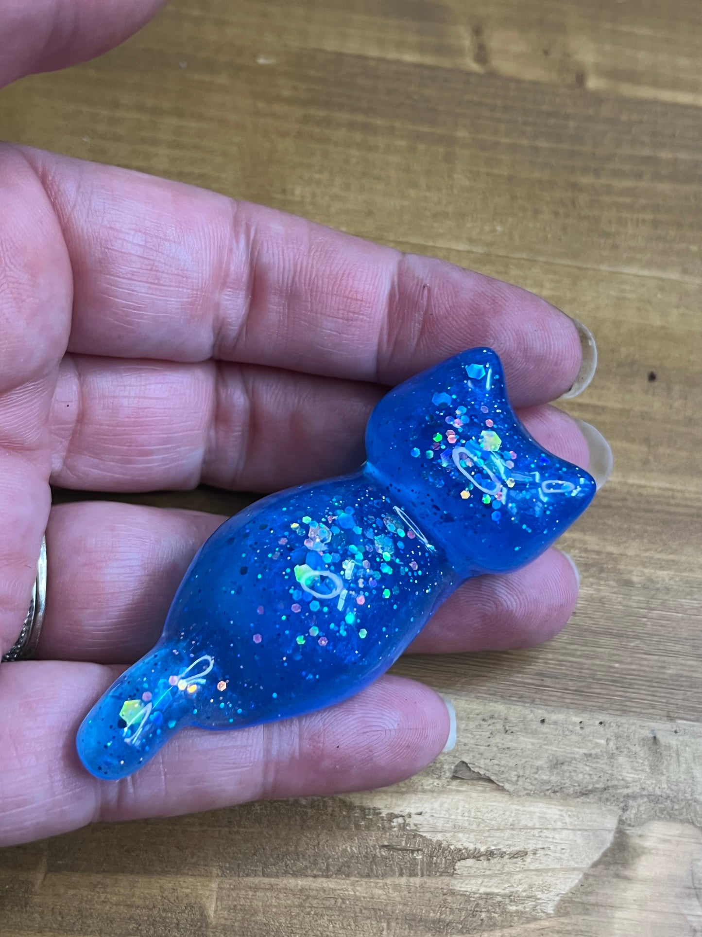 Resin Cat Figurines Set of 3, Royal Blue with Silver Glitter Accents