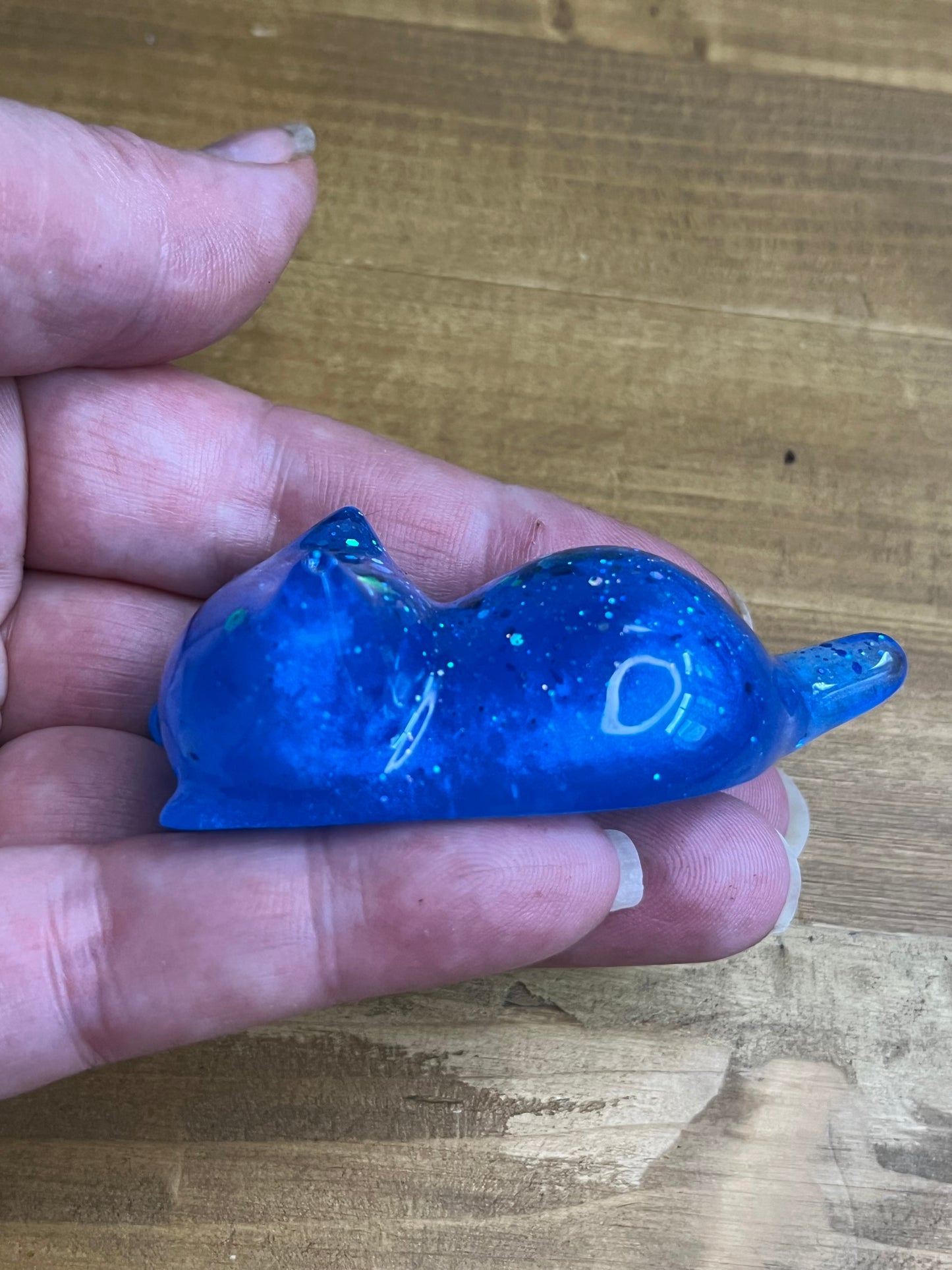 Resin Cat Figurines Set of 3, Royal Blue with Silver Glitter Accents