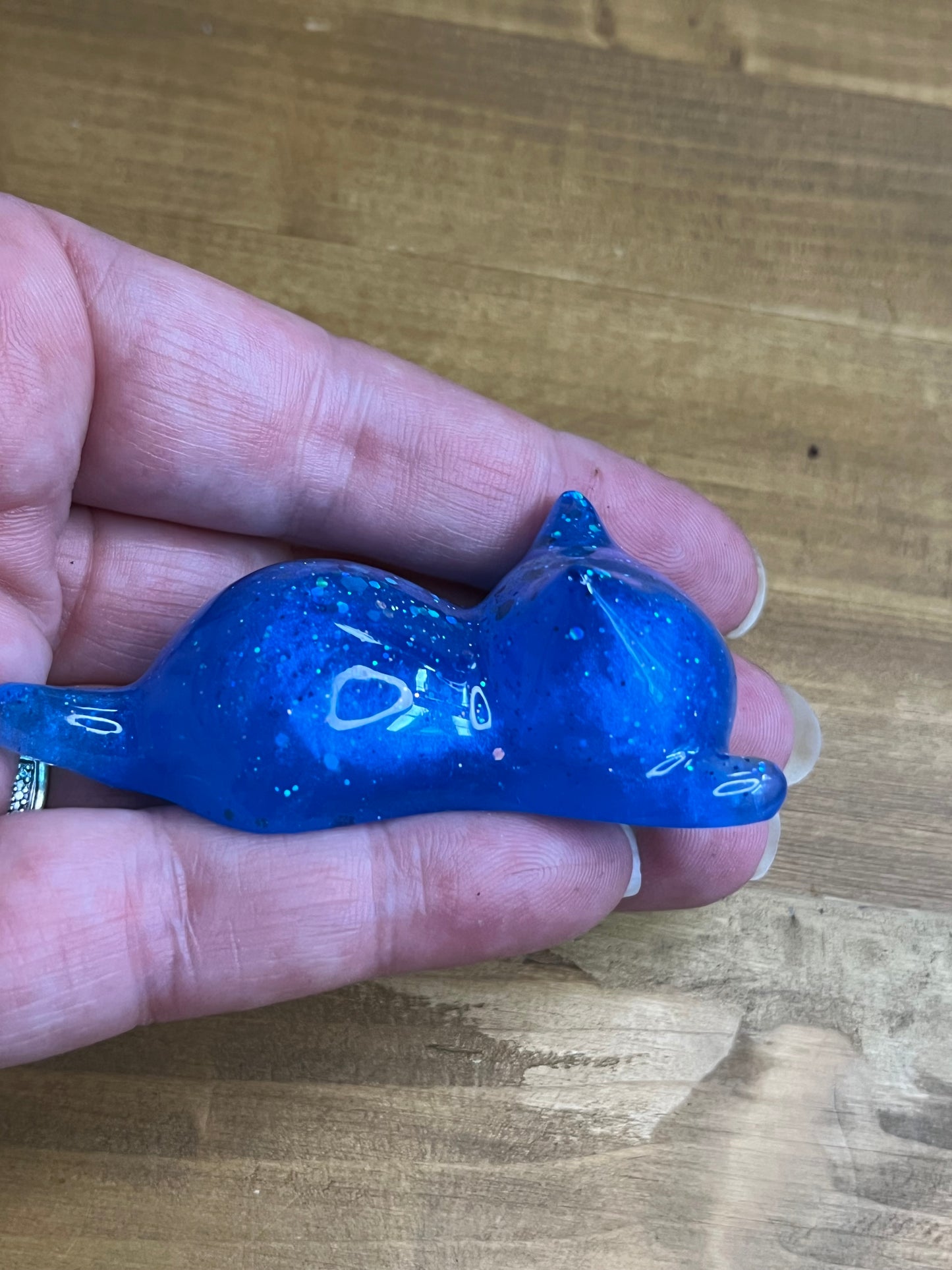 Resin Cat Figurines Set of 3, Royal Blue with Silver Glitter Accents