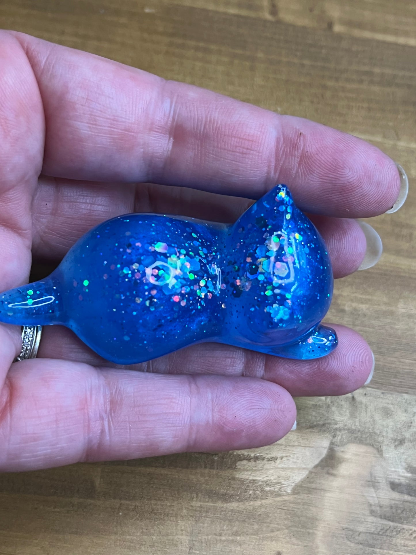 Resin Cat Figurines Set of 3, Royal Blue with Silver Glitter Accents
