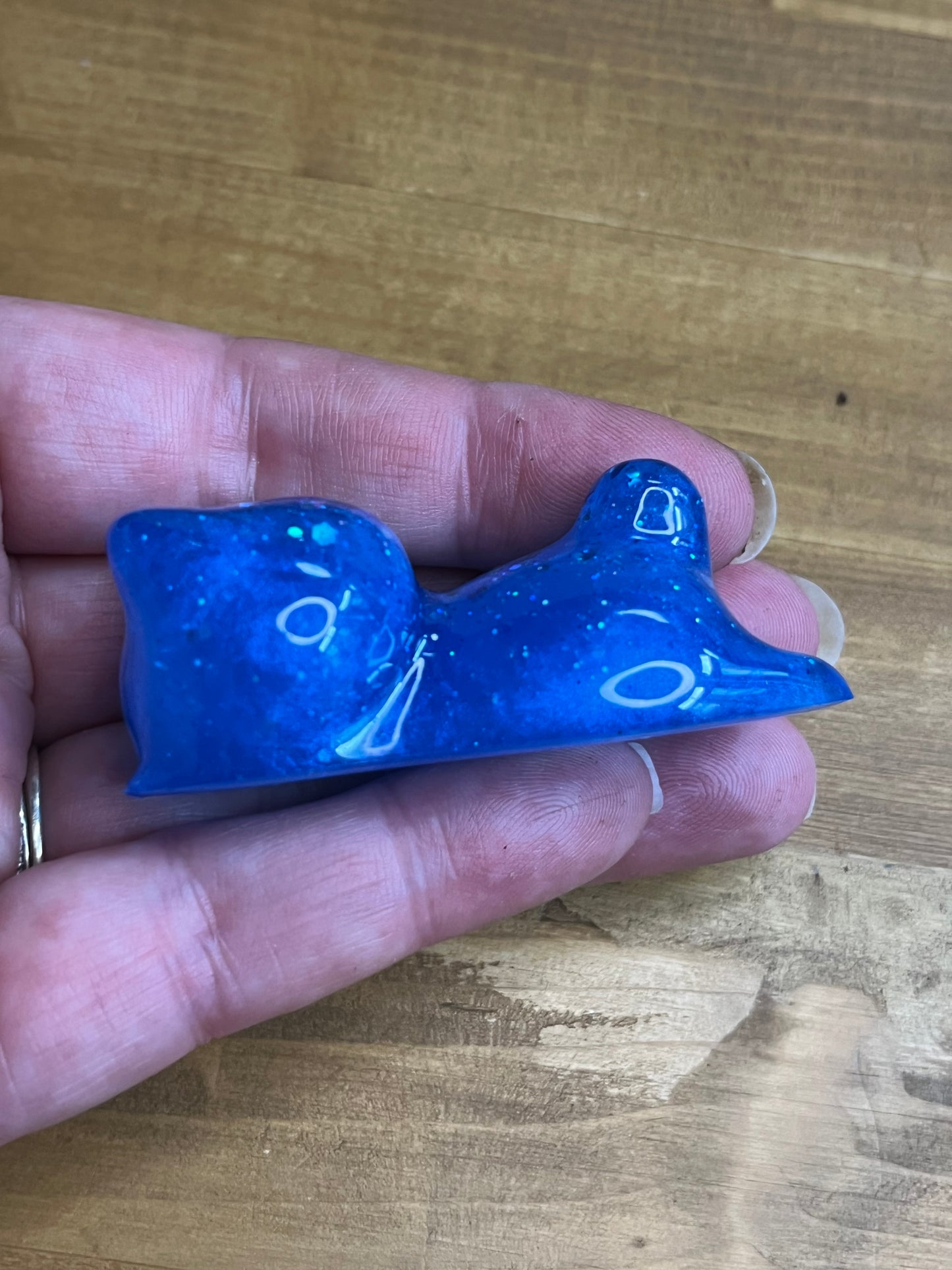 Resin Cat Figurines Set of 3, Royal Blue with Silver Glitter Accents
