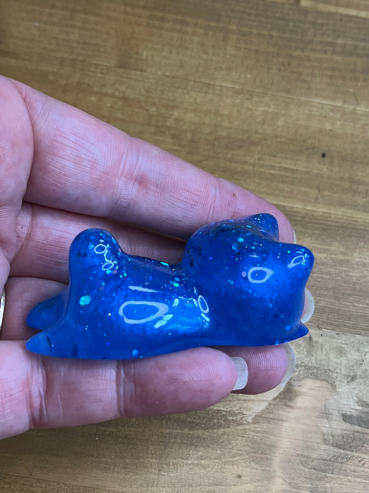 Resin Cat Figurines Set of 3, Royal Blue with Silver Glitter Accents