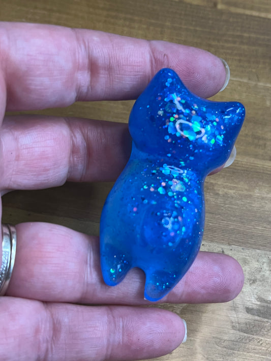 Resin Cat Figurines Set of 3, Royal Blue with Silver Glitter Accents