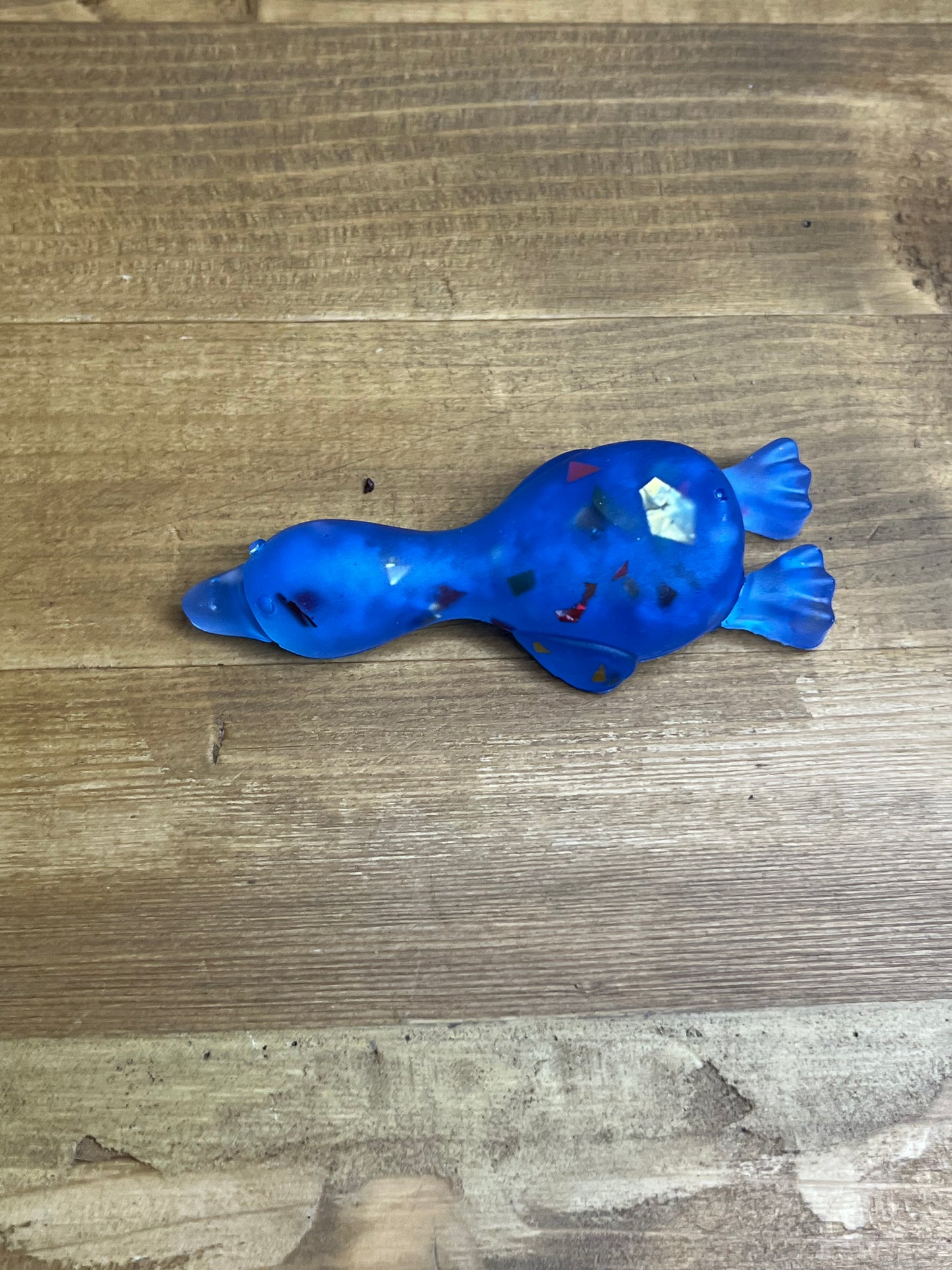 Blue Resin Duck Figurine with Glitter Accents, Whimsical Collectible