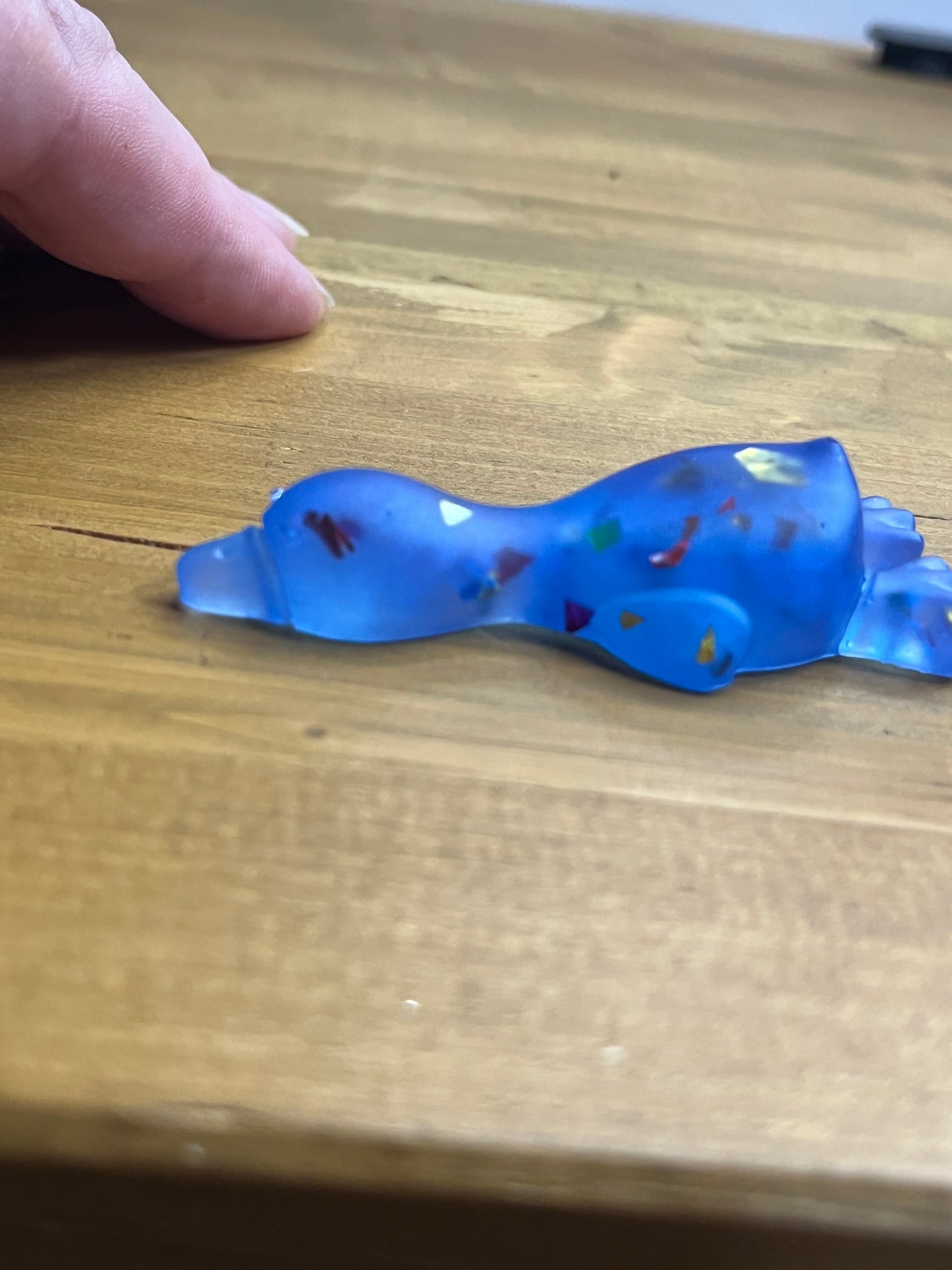 Blue Resin Duck Figurine with Glitter Accents, Whimsical Collectible