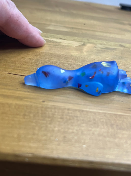 Blue Resin Duck Figurine with Glitter Accents, Whimsical Collectible