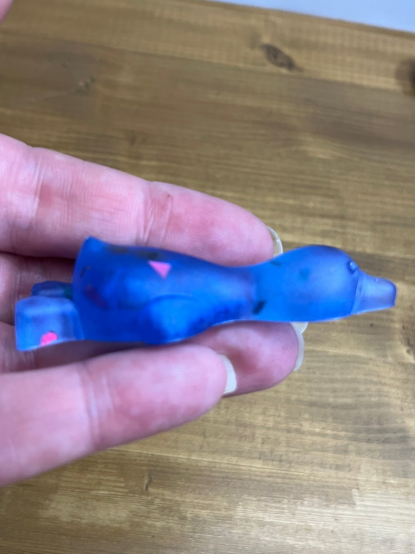 Blue Resin Duck Figurine with Glitter Accents, Whimsical Collectible