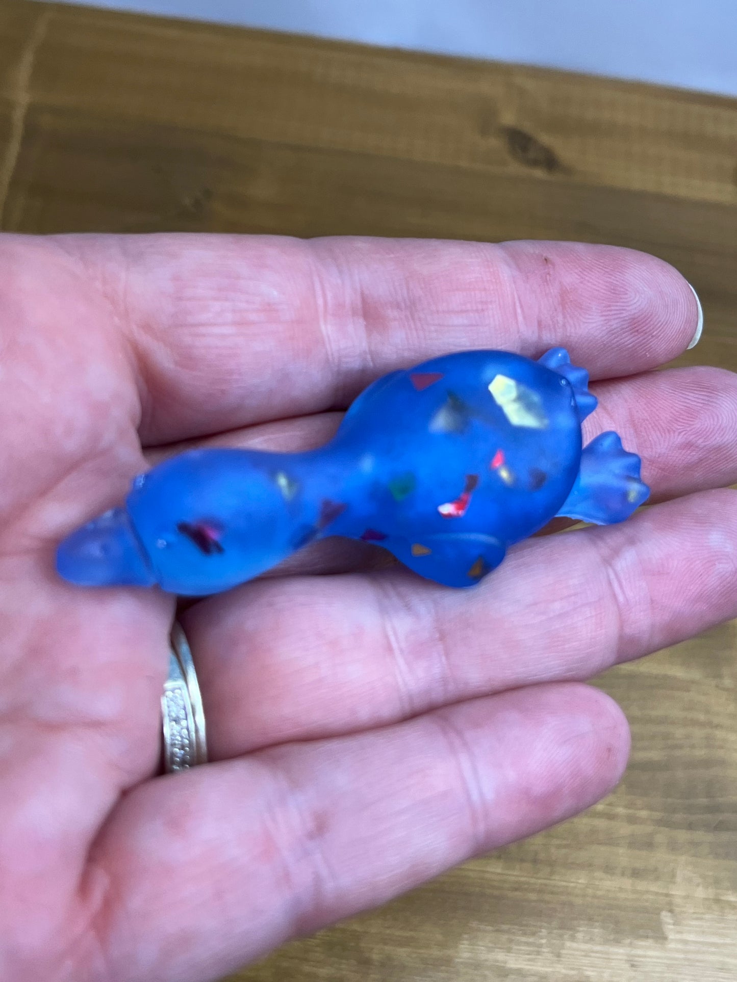 Blue Resin Duck Figurine with Glitter Accents, Whimsical Collectible