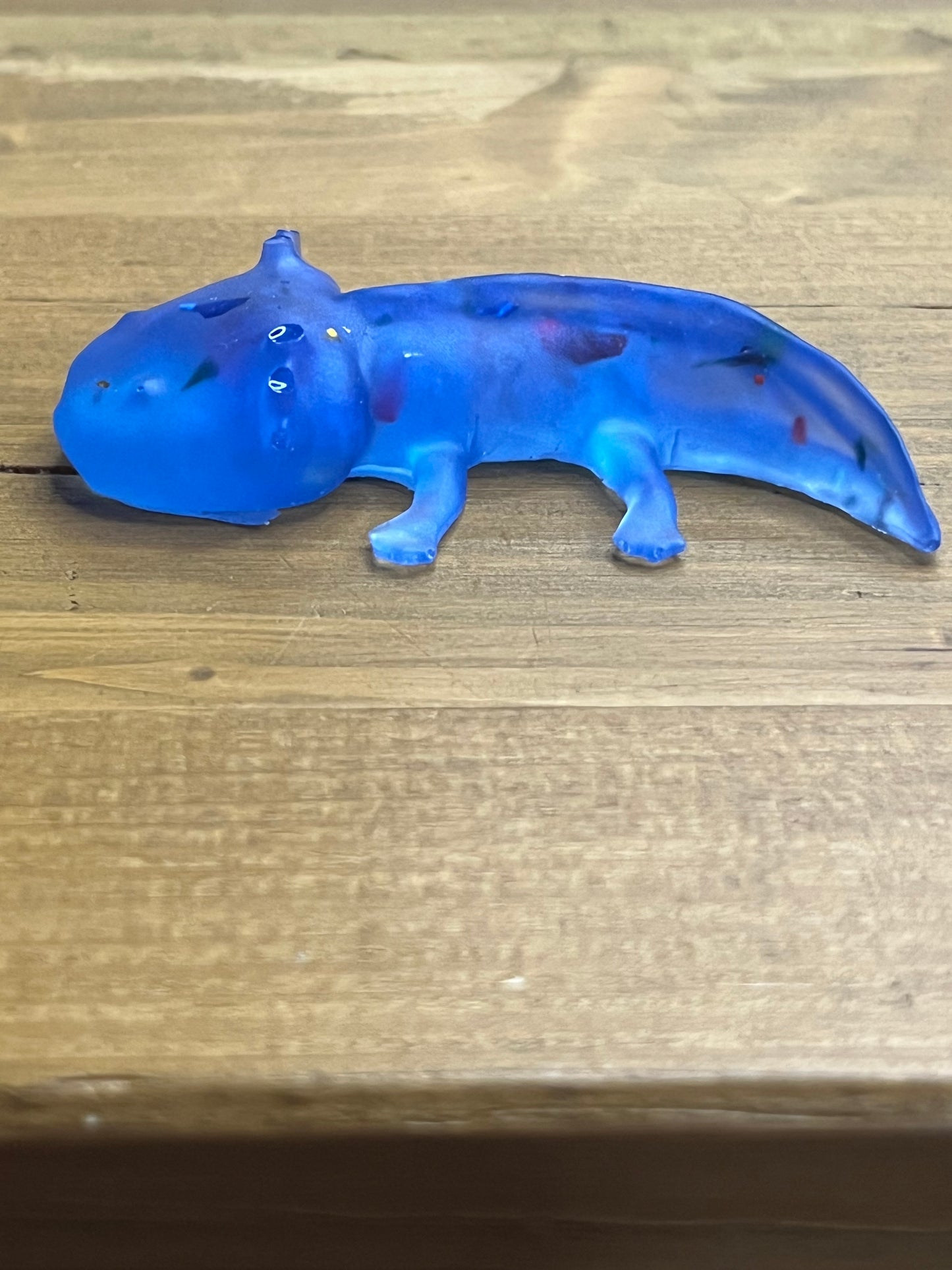Blue Resin Axolotl Figurine with Colorful Flecks, Desk Buddy