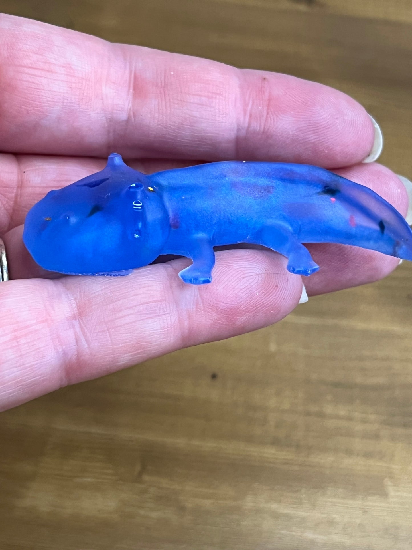 Blue Resin Axolotl Figurine with Colorful Flecks, Desk Buddy
