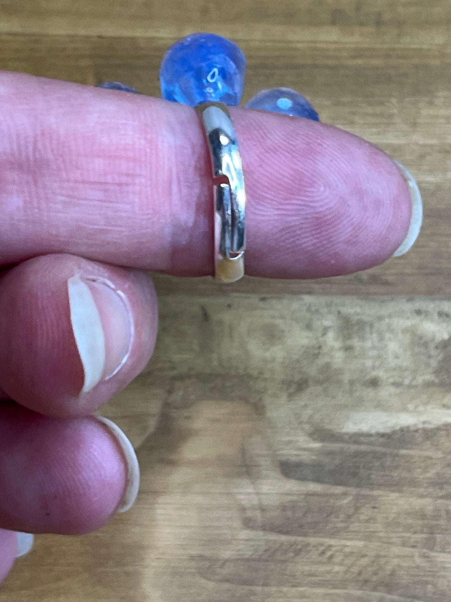 Blue Flower Ring with Yellow Center and Silver Glitter, Adjustable Size