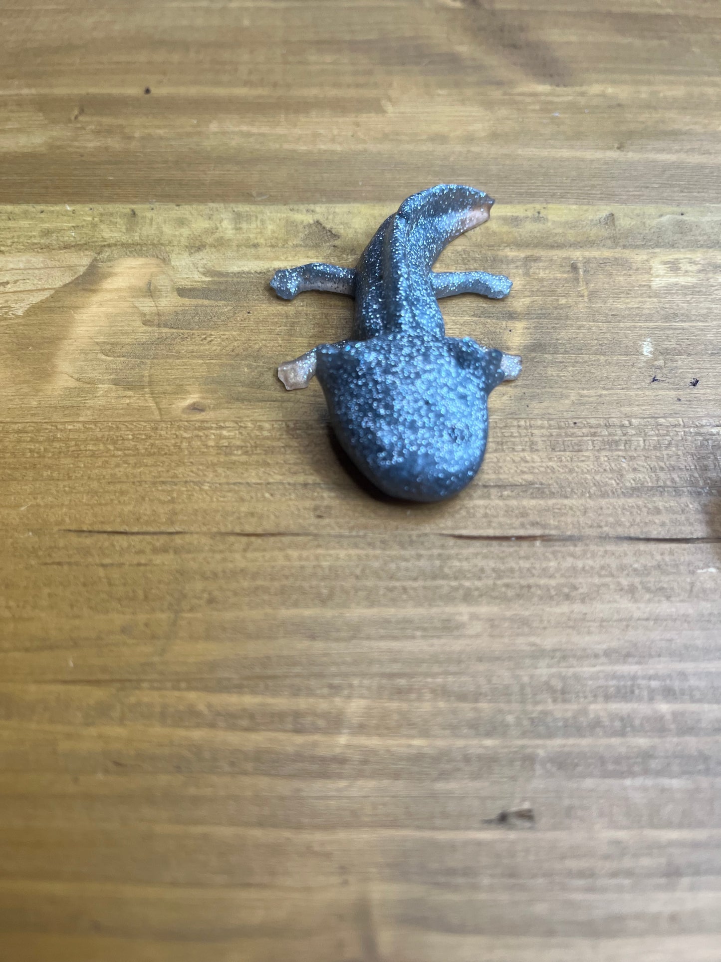 Resin Axolotl Figurine, Miniature Desk Buddy in Grey and Silver Glitter