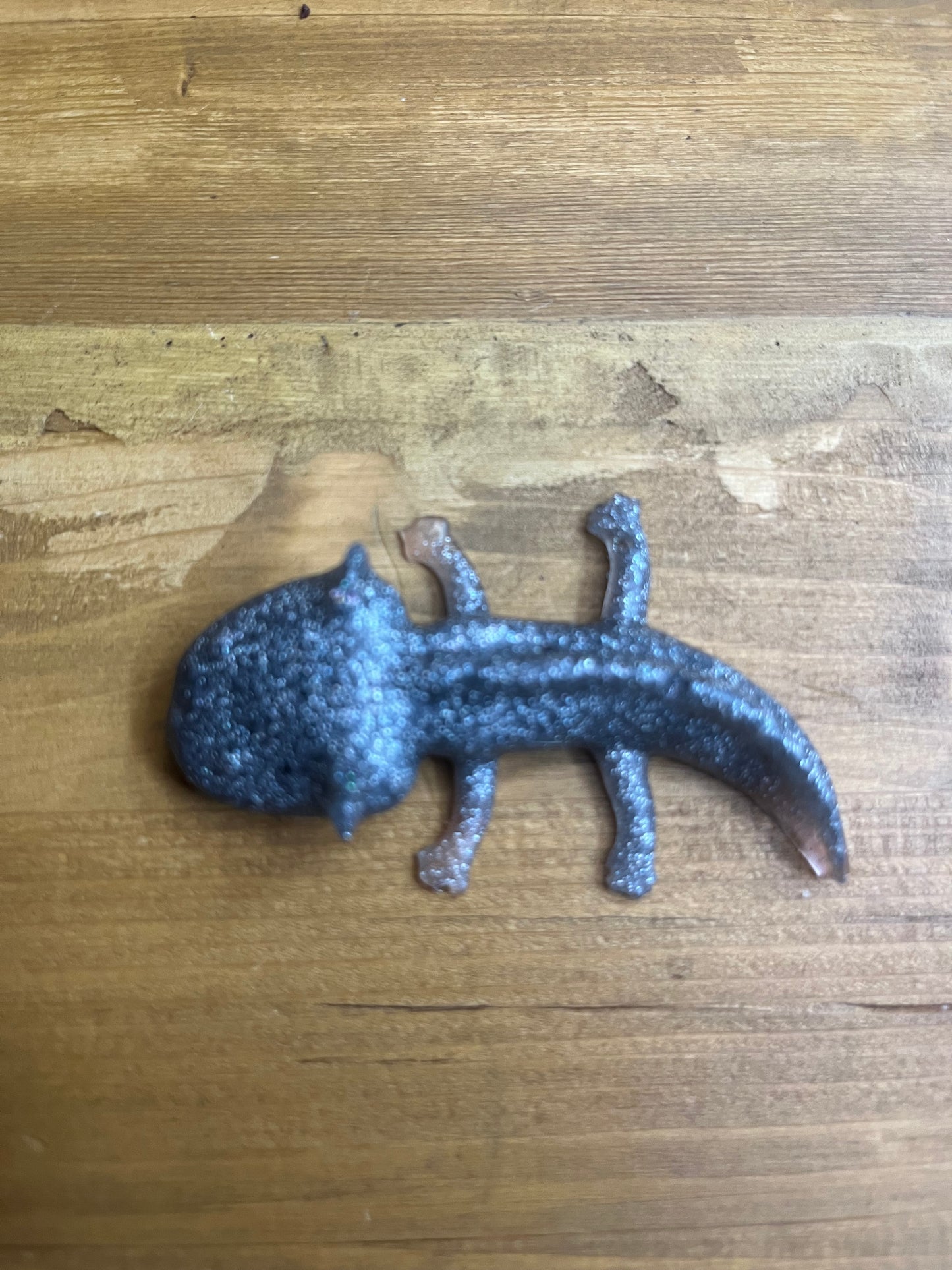 Resin Axolotl Figurine, Miniature Desk Buddy in Grey and Silver Glitter