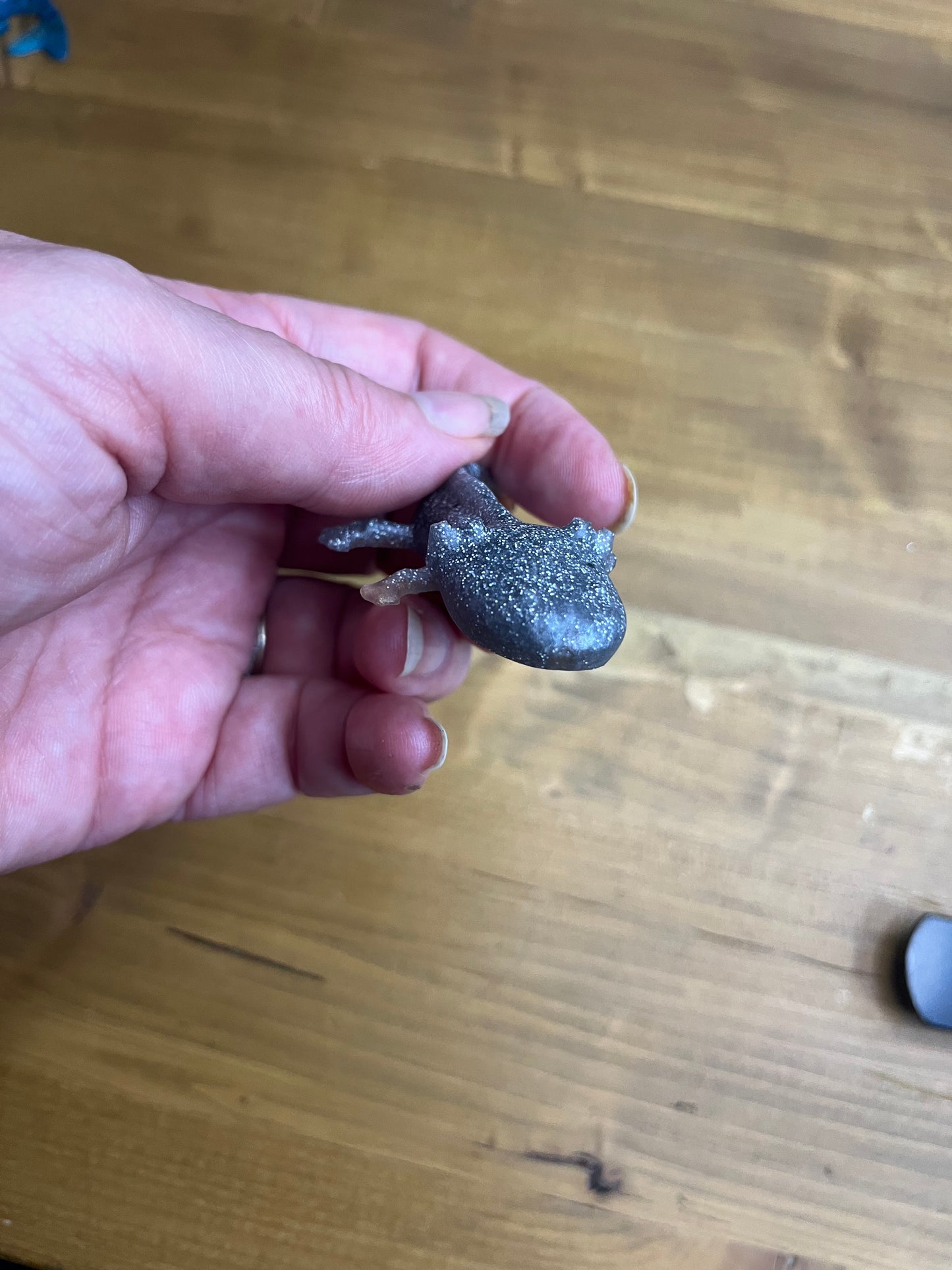 Resin Axolotl Figurine, Miniature Desk Buddy in Grey and Silver Glitter