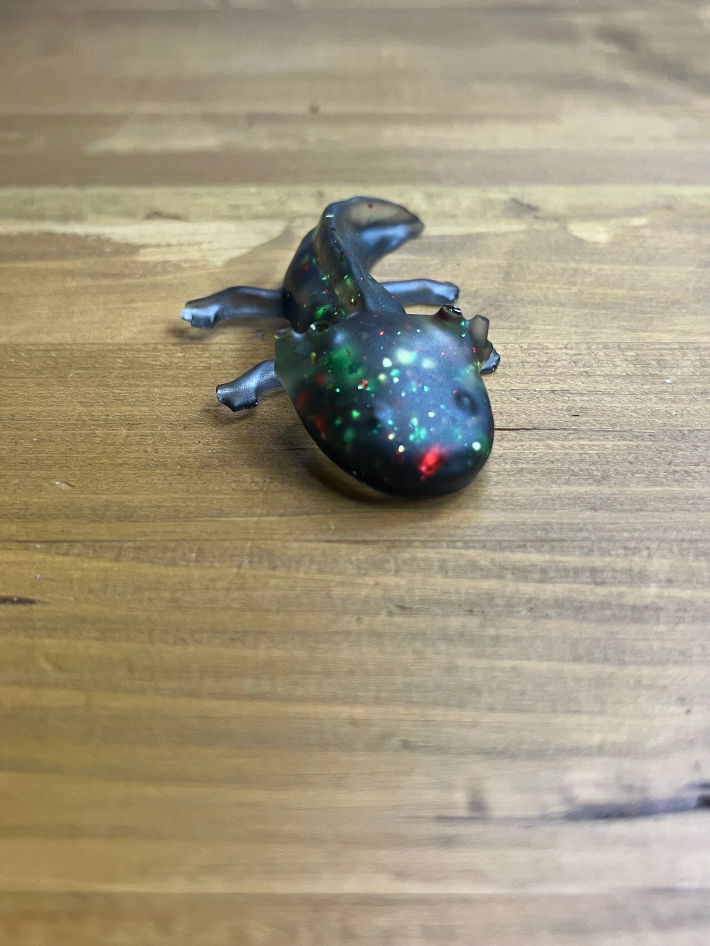 Black resin Axolotl Figurine with Glitter Accents
