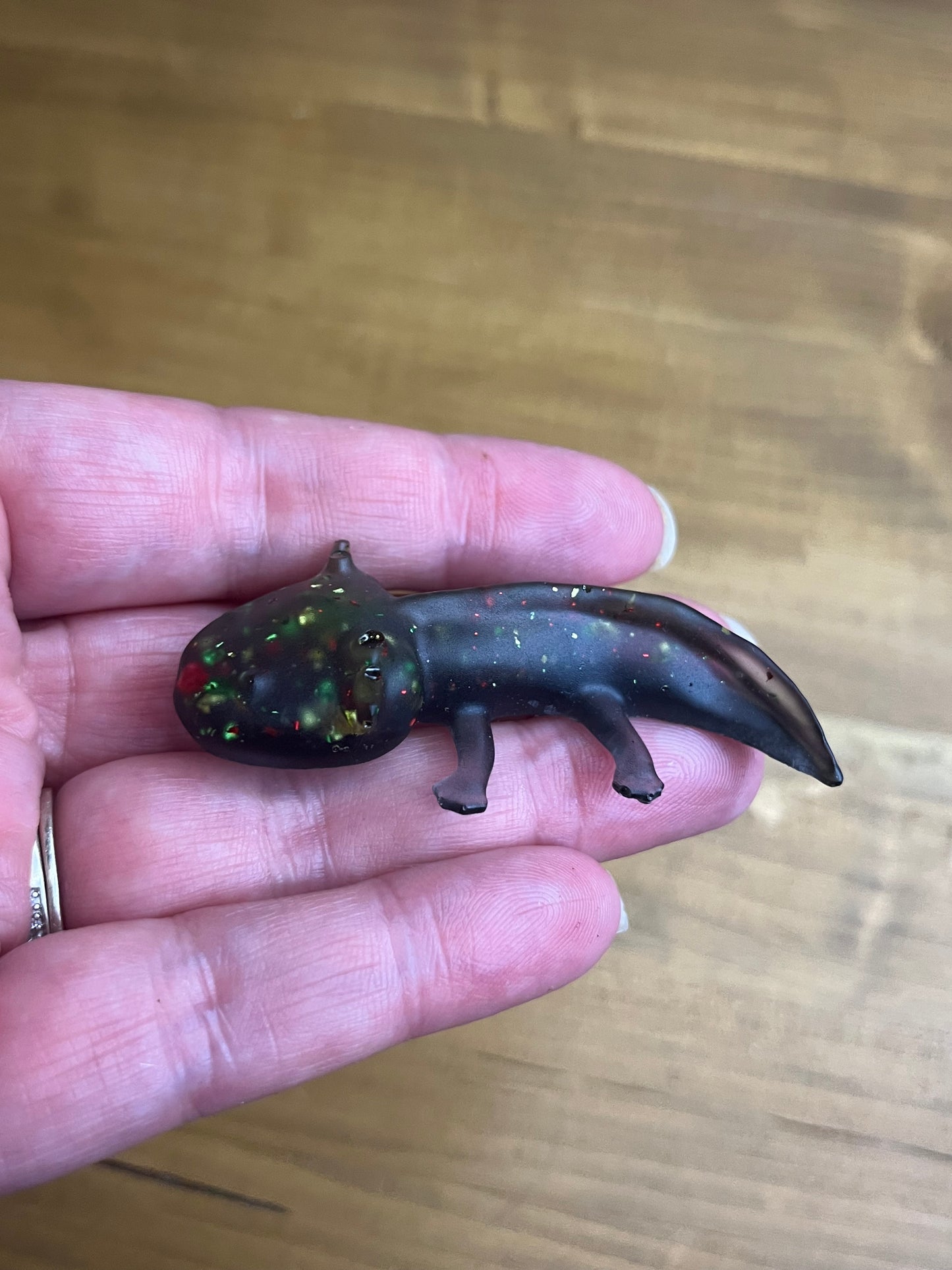 Black resin Axolotl Figurine with Glitter Accents
