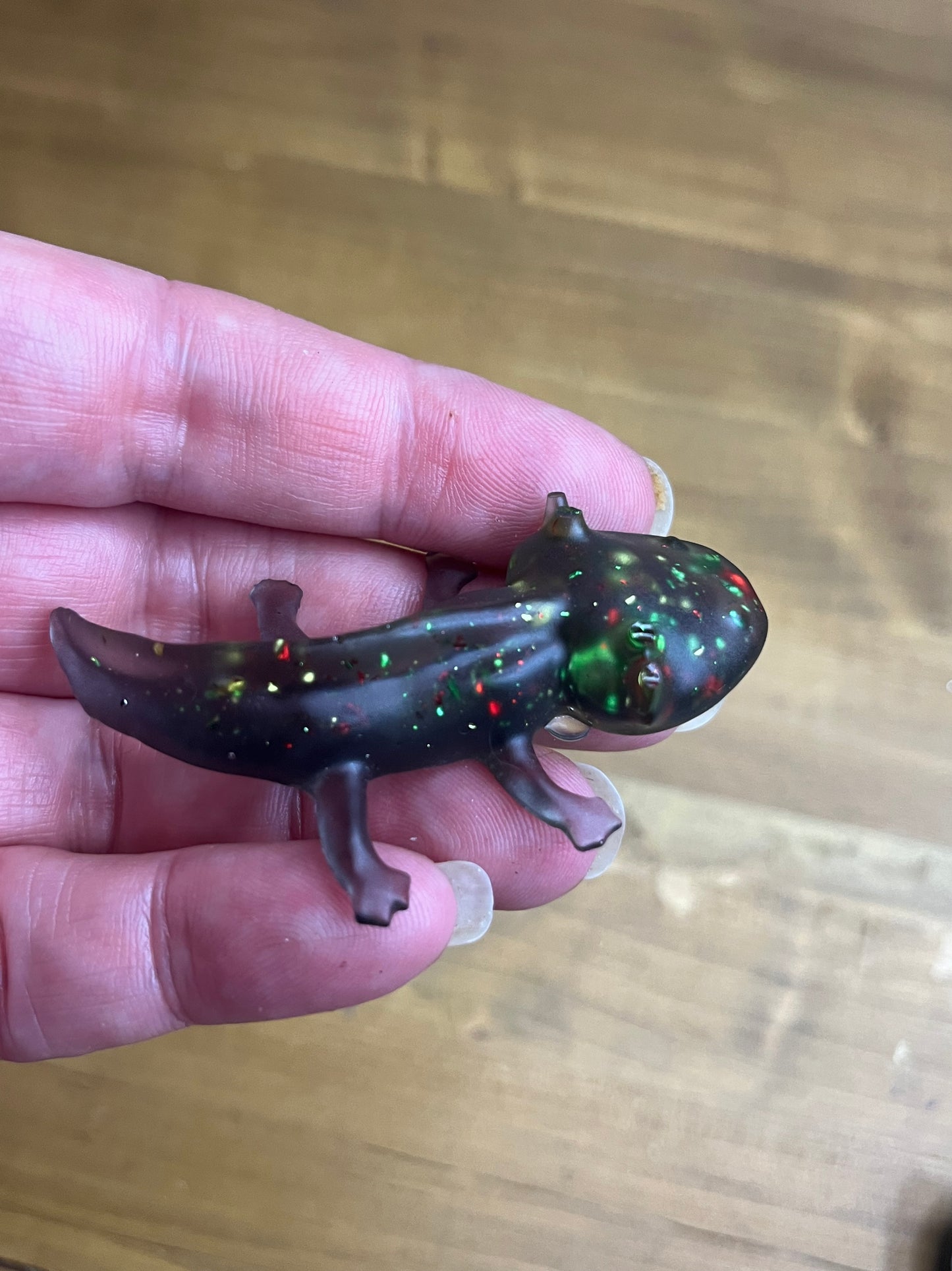 Black resin Axolotl Figurine with Glitter Accents