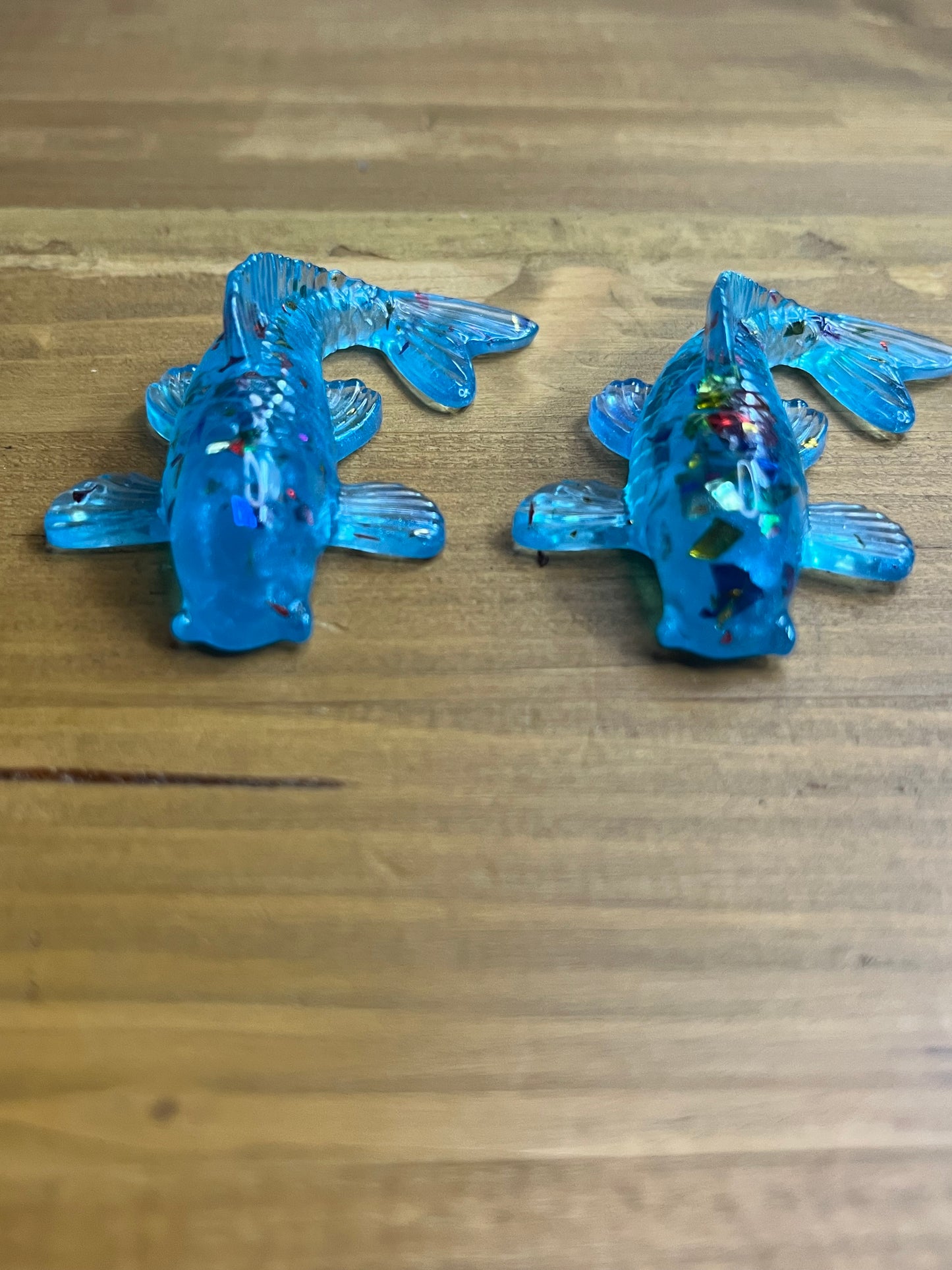 Miniature Koi Fish Figurine, Whimsical Blue and Green Resin Art