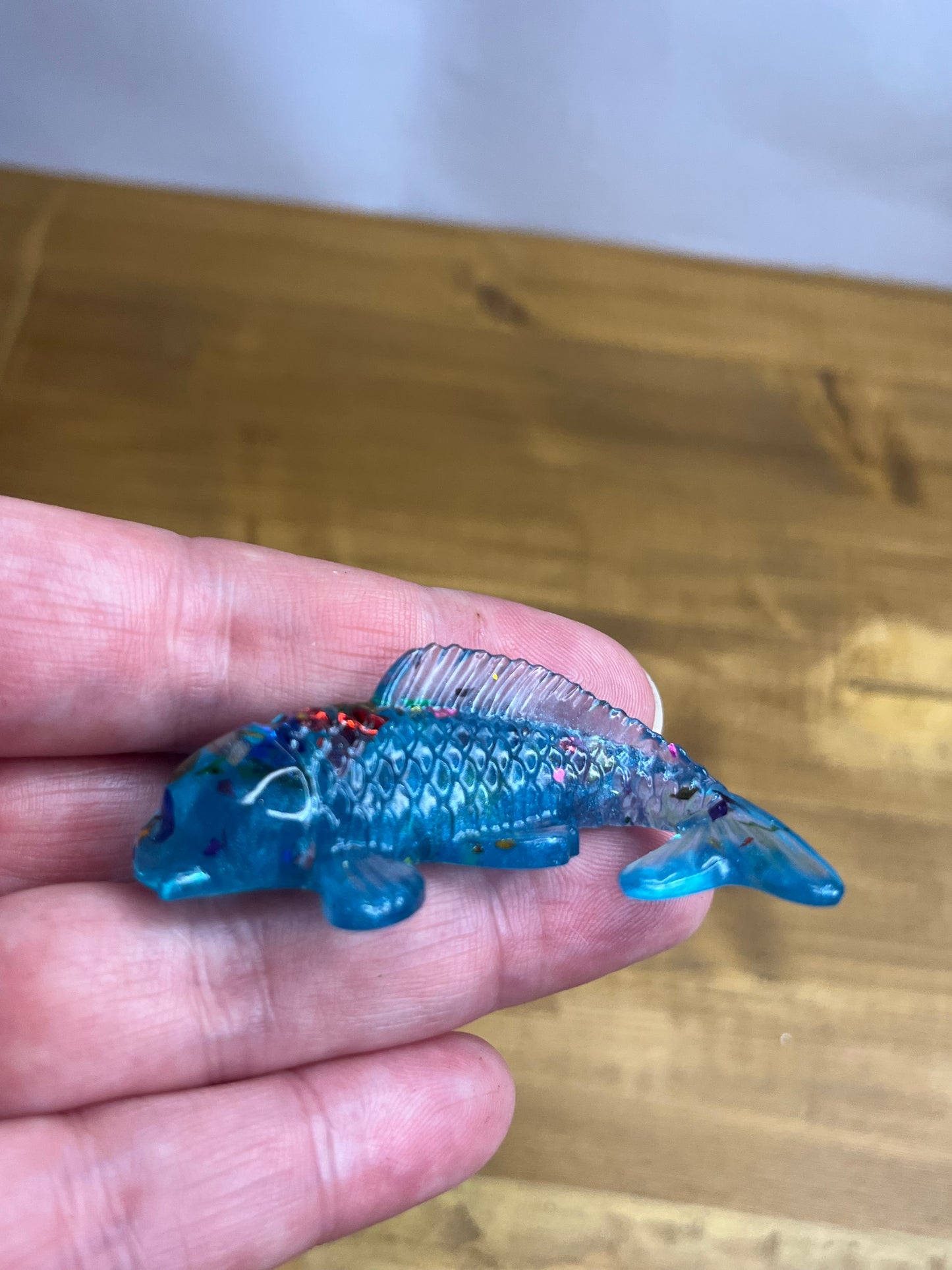 Miniature Koi Fish Figurine, Whimsical Blue and Green Resin Art