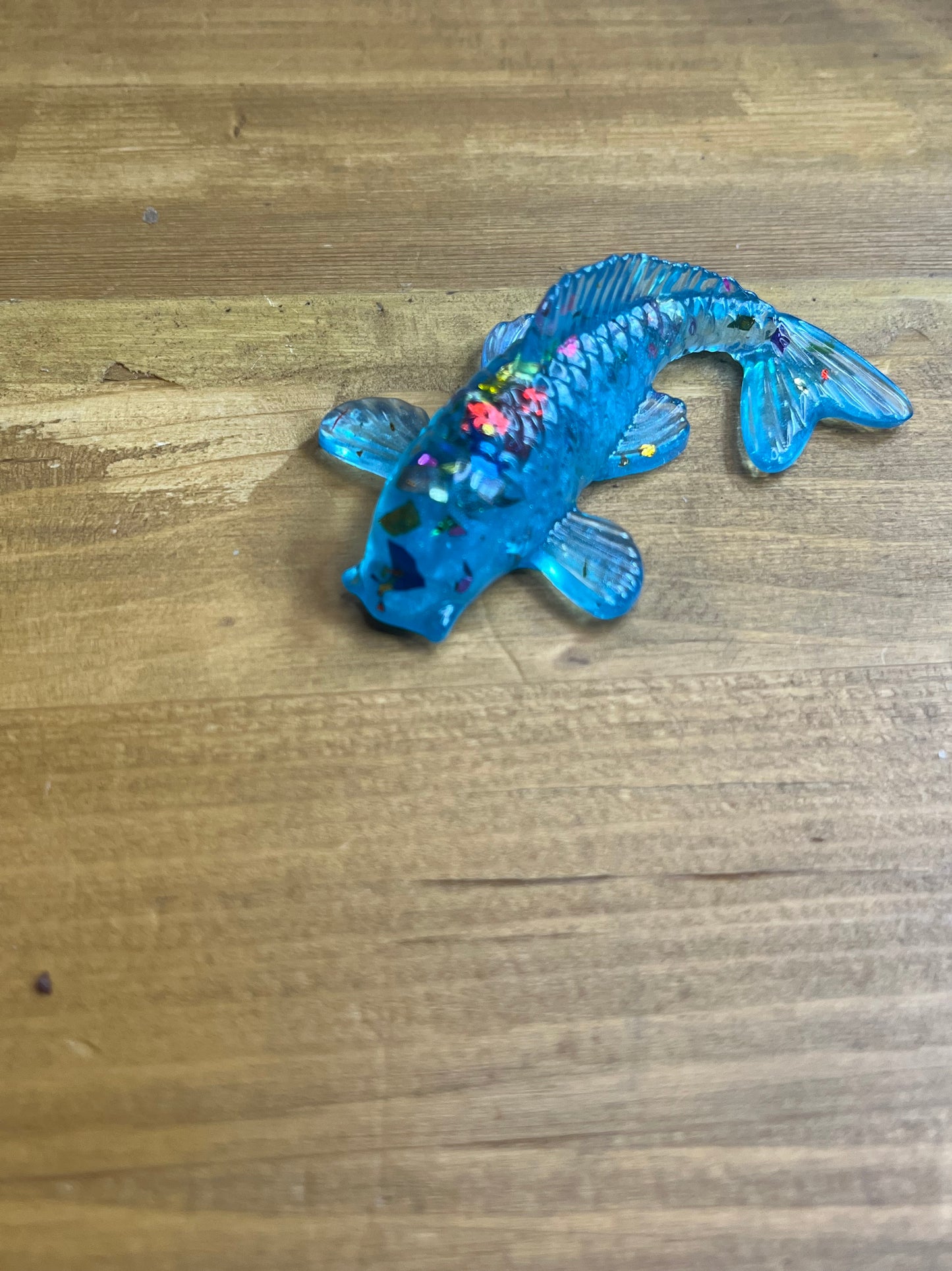 Miniature Koi Fish Figurine, Whimsical Blue and Green Resin Art