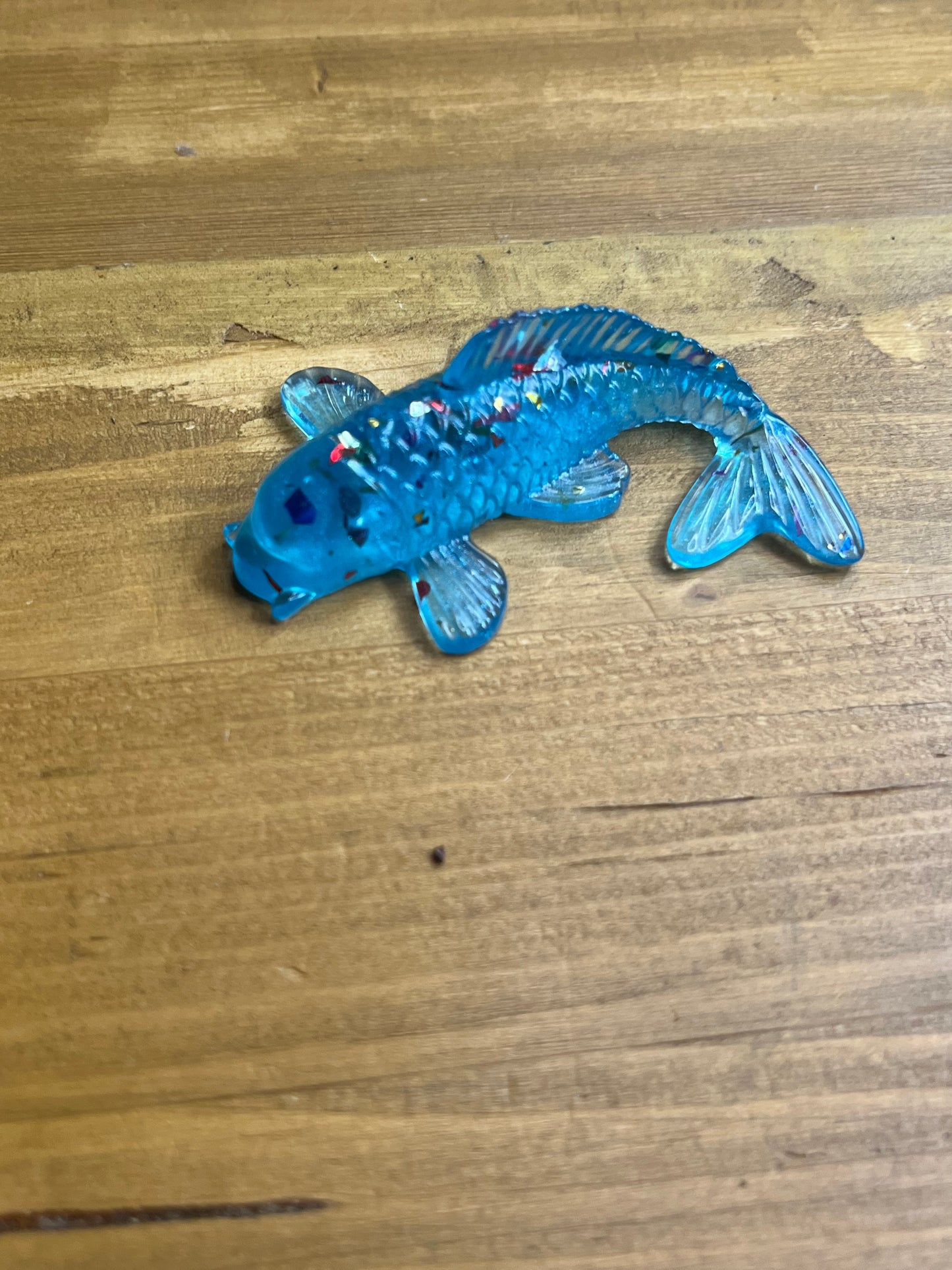 Miniature Koi Fish Figurine, Whimsical Blue and Green Resin Art