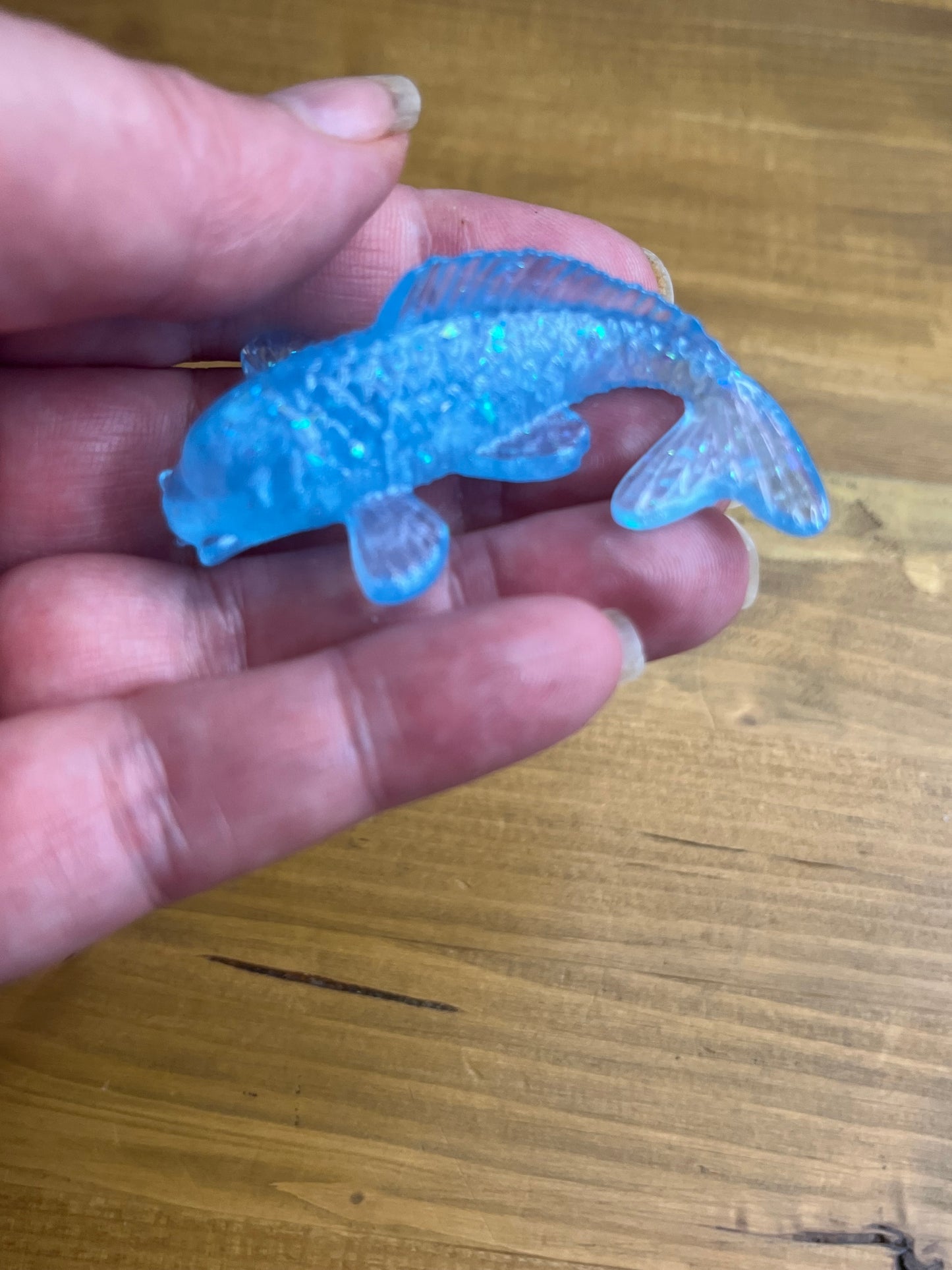 Light Blue Koi Fish Figurine, Whimsical Collectible Resin Art